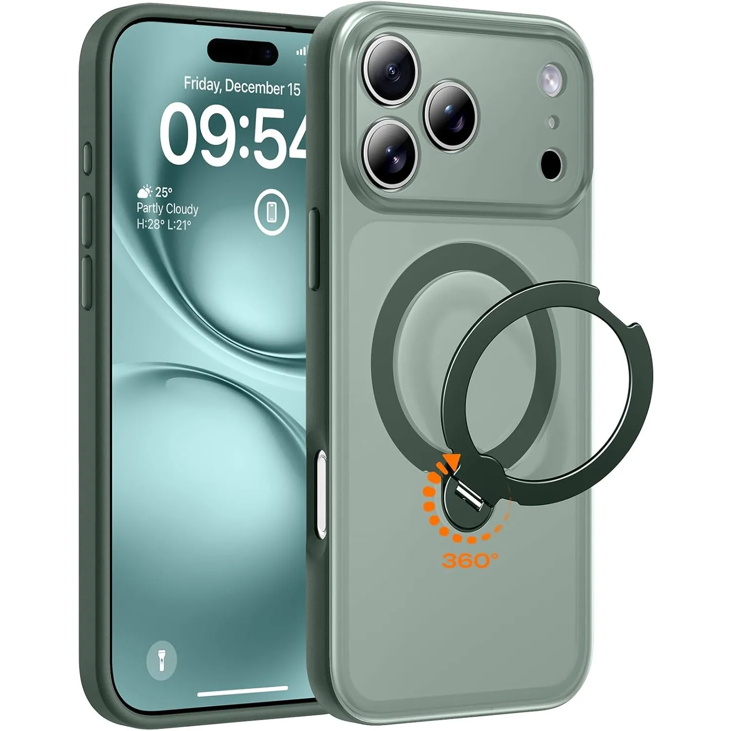TOCOL für iPhone 17 Pro Hülle mit Ständer, 360° Drehbarem, Alpengrün