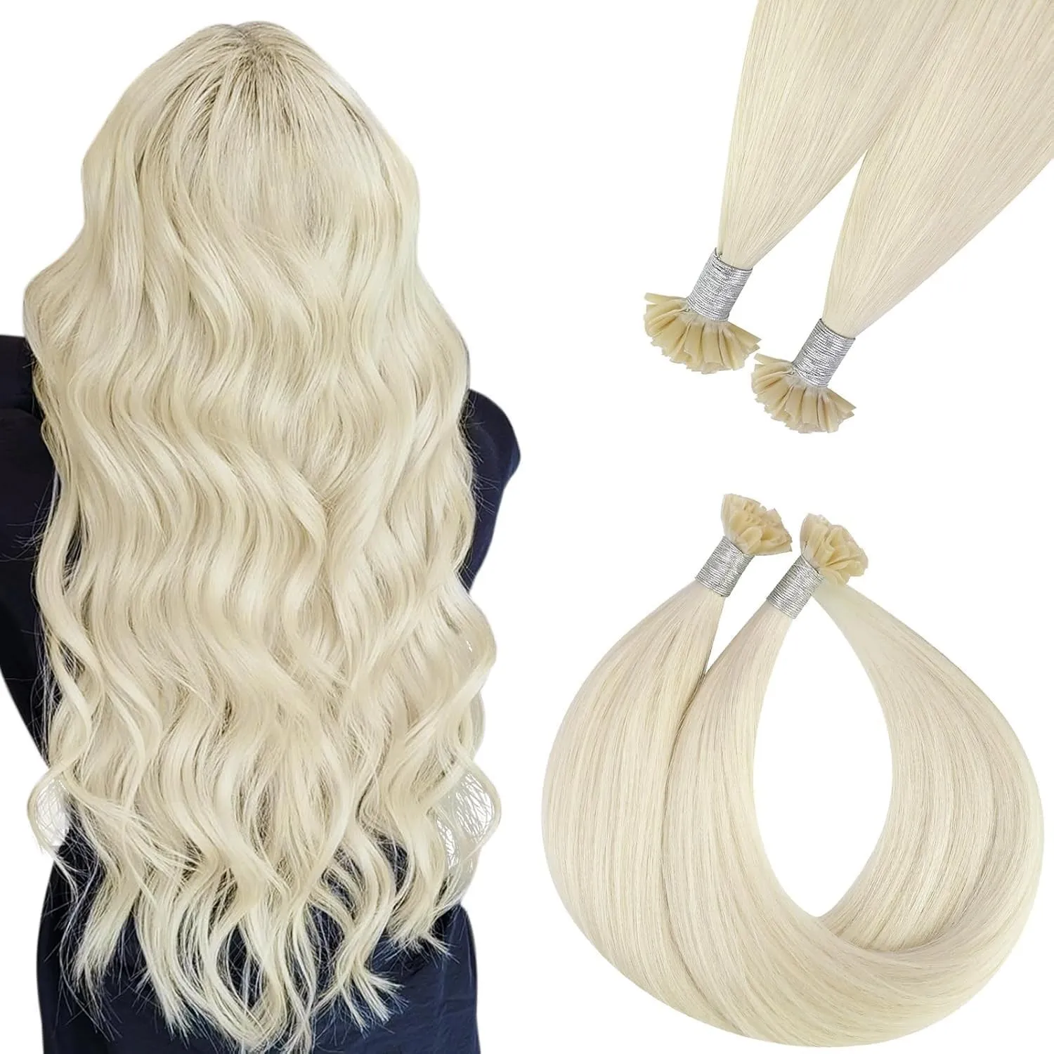 Easyouth Bonding Echthaar Extensions Blond Bondings Extensions Echthaar Platinblond U Tip Remy Menschenhaar Glätten #10…