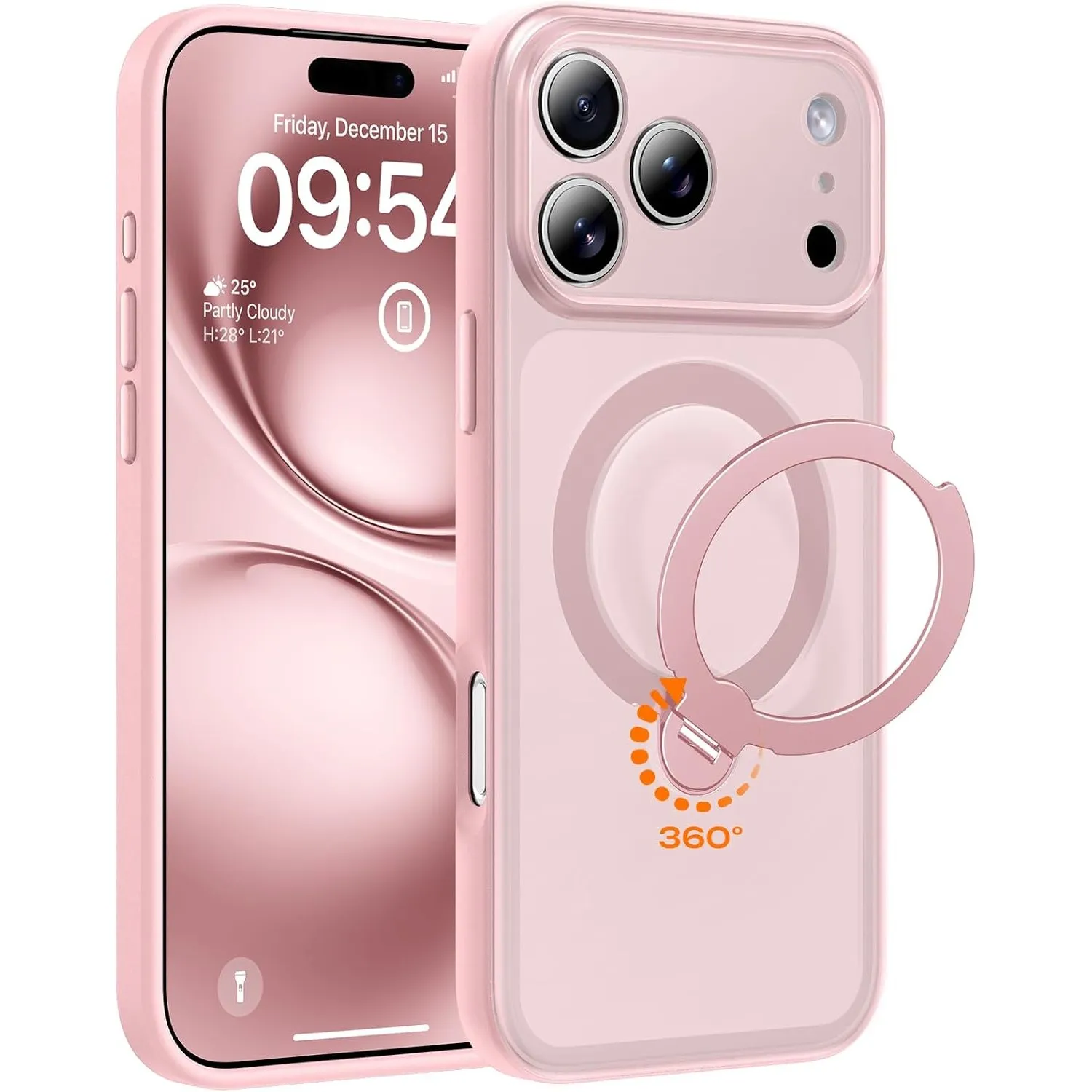 TOCOL für iPhone 17 Pro Max Hülle mit Ständer, 360° Drehbarem, Rosa