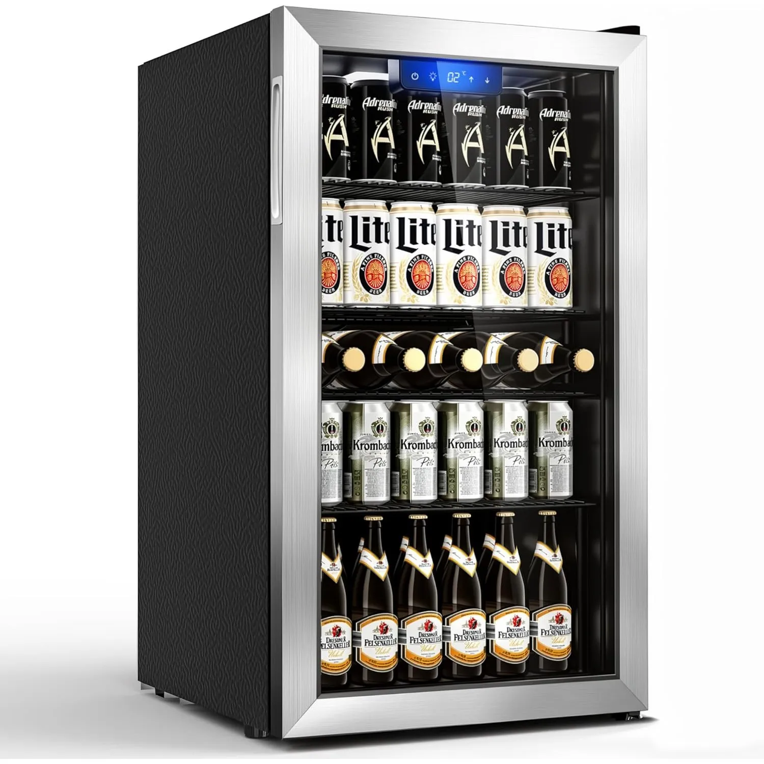 TRIUMPHKEY 86L Getränkekühlschrank mit Klima KÜHLUNG & Edelstahl-Türrahmen | Neu: Gleichmäßige Kühlung & frostfrei | 4 …