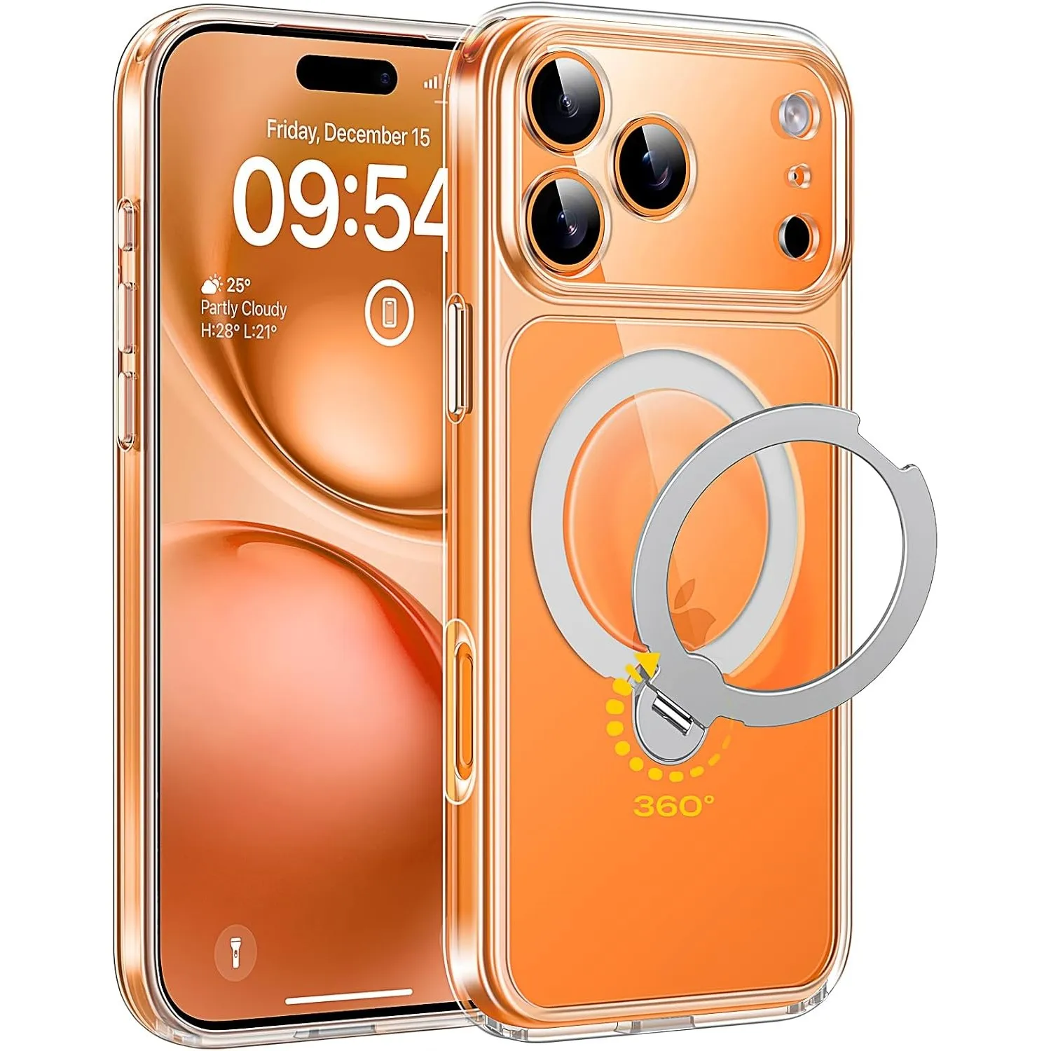 TOCOL für iPhone 17 Pro Hülle mit Ständer, 360° Drehbarem, Transparent