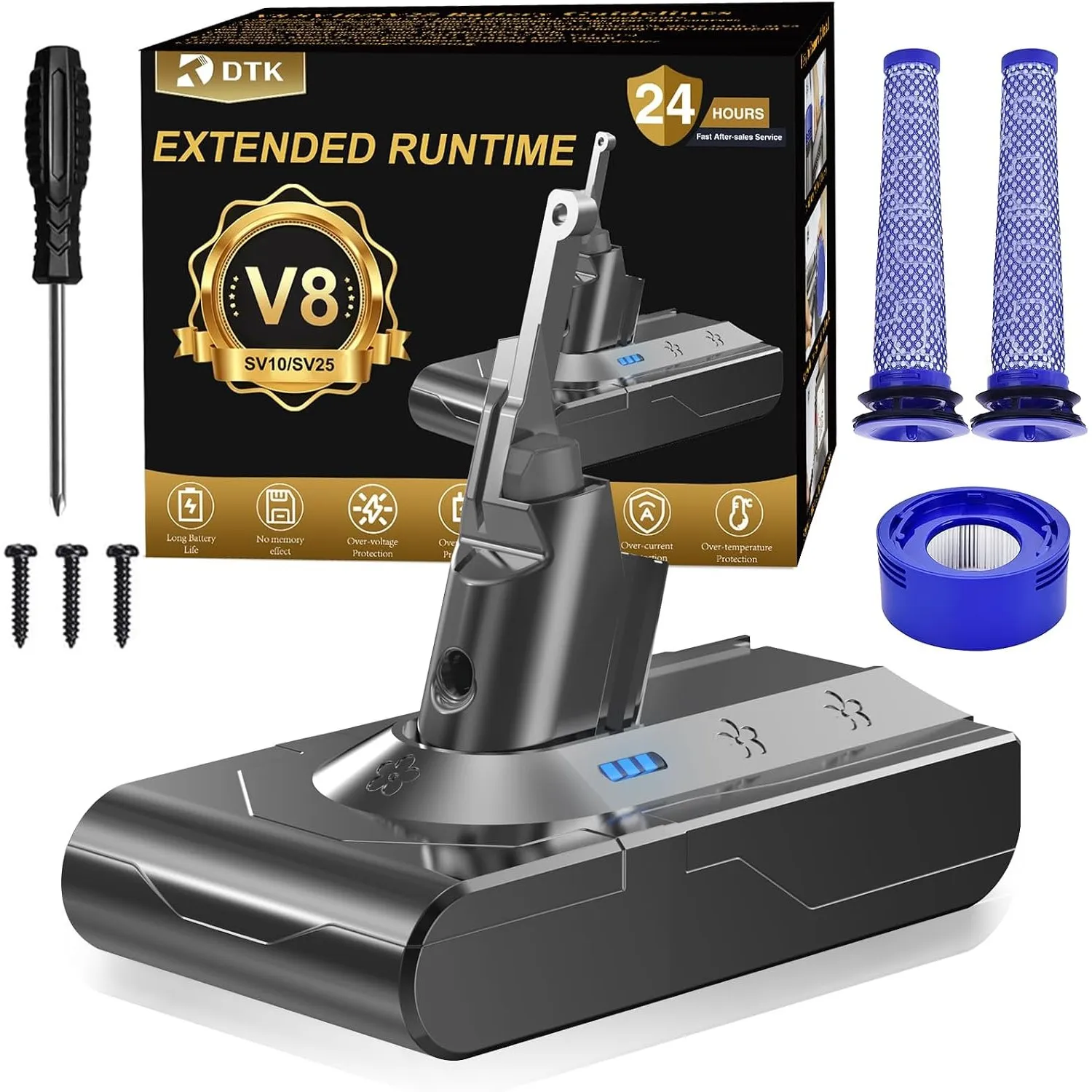 DTK Professional Ersatzakku für Dyson V8 Akku SV10 SV25, kompatibel mit Dyson V8 Animal, Absolute, Motorhead, Trigger, …