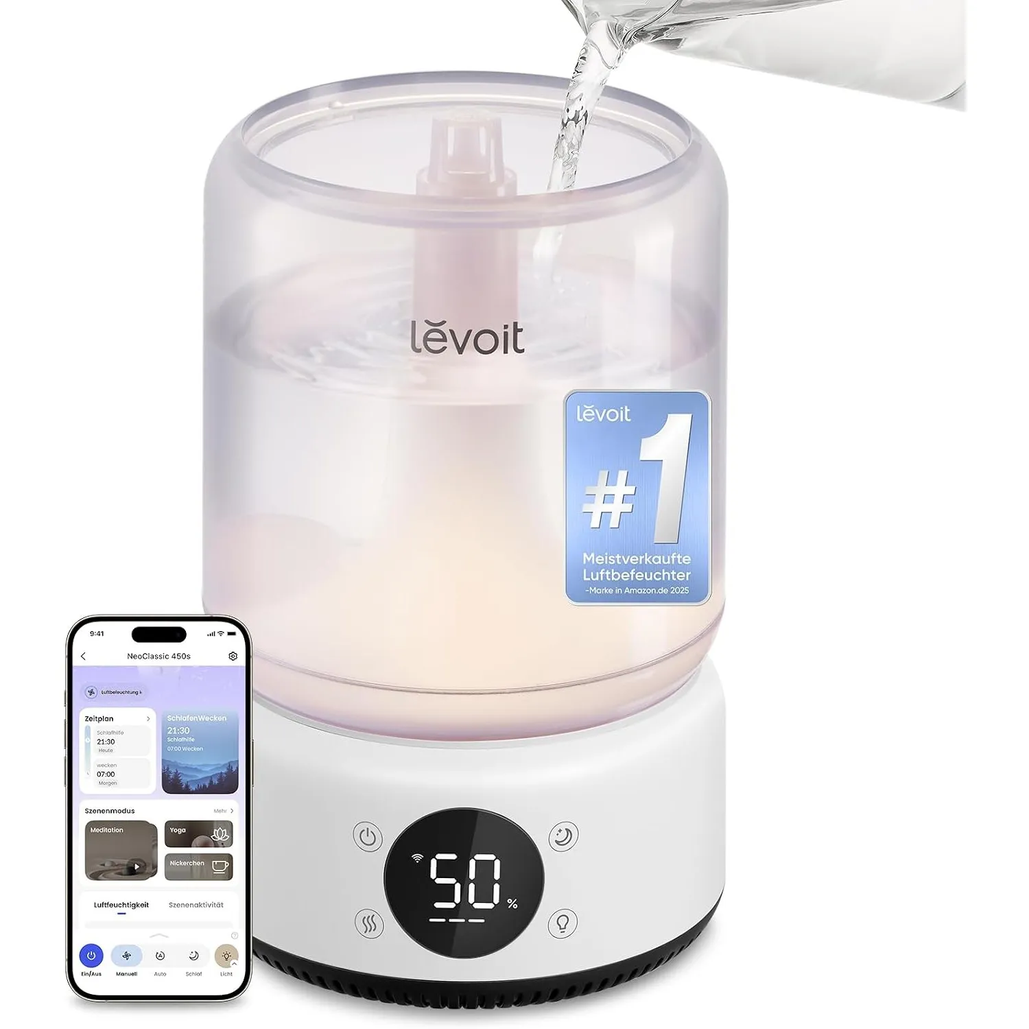 Levoit Smart Luftbefeuchter 21 dB leise für Schlafzimmer, NeoClassic 450S
