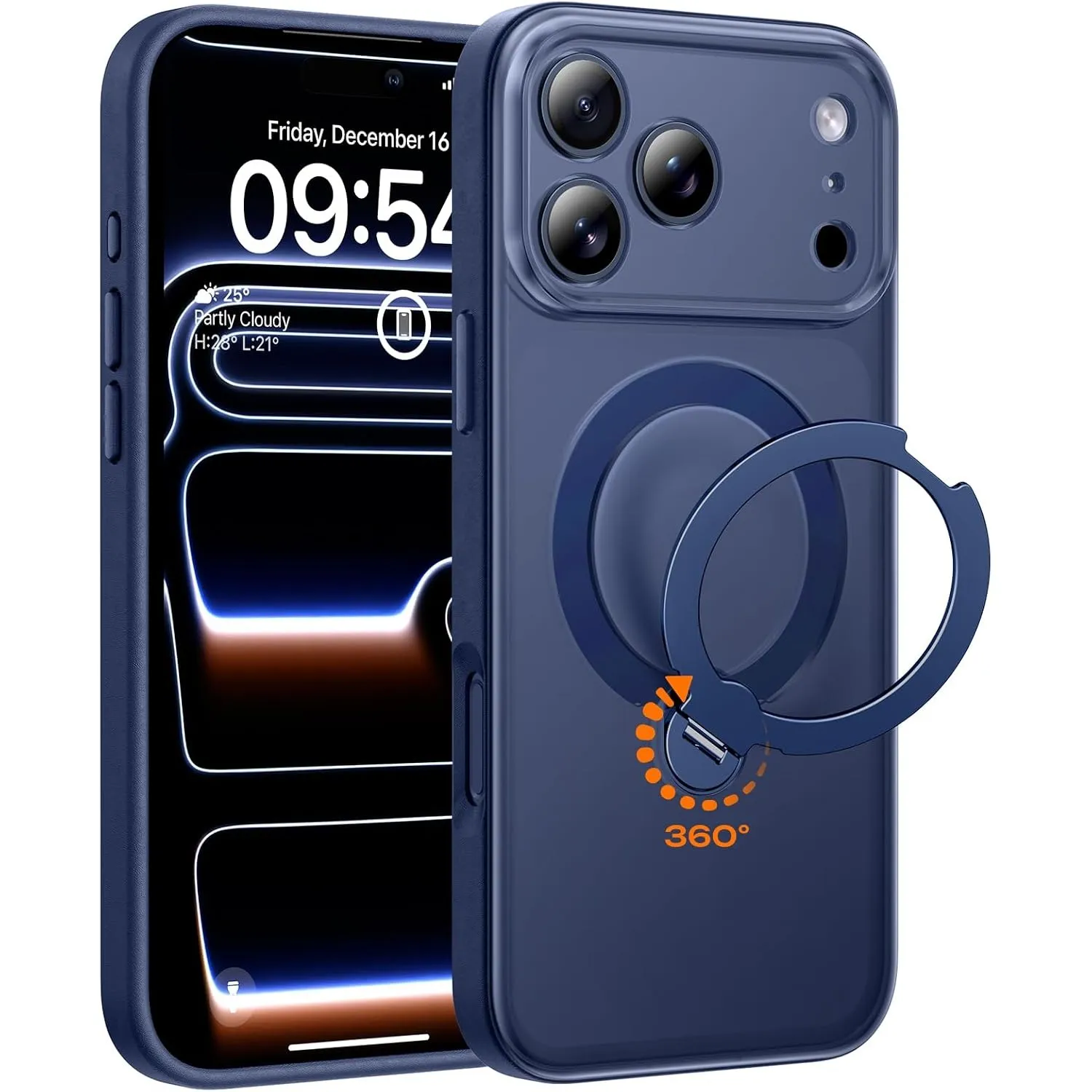 TOCOL für iPhone 17 Pro Max Hülle mit Ständer, 360° Drehbarem, Tiefblau
