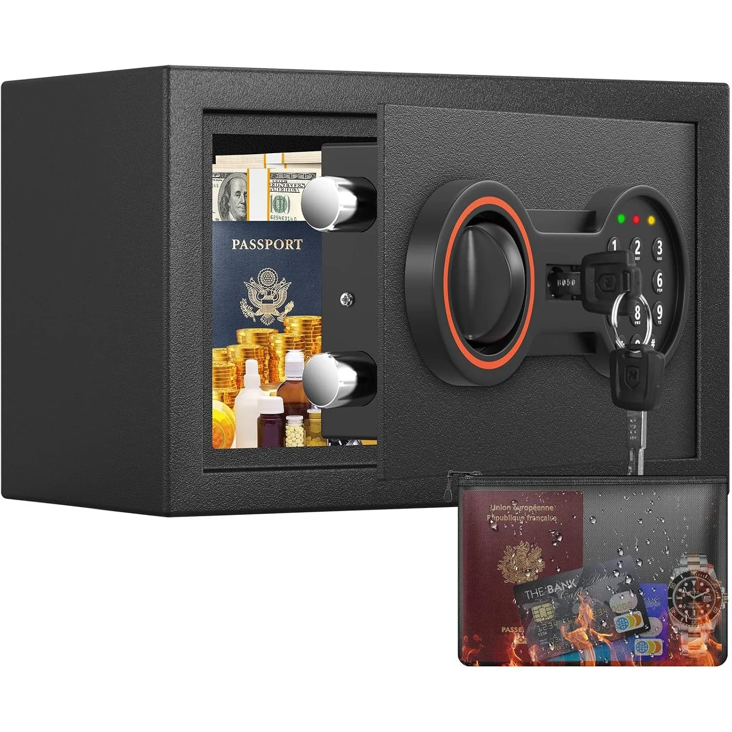 Mini Safe Tresor für Zuhause, 7.5L kompakt mit Zahlenschloss & Schlüssel