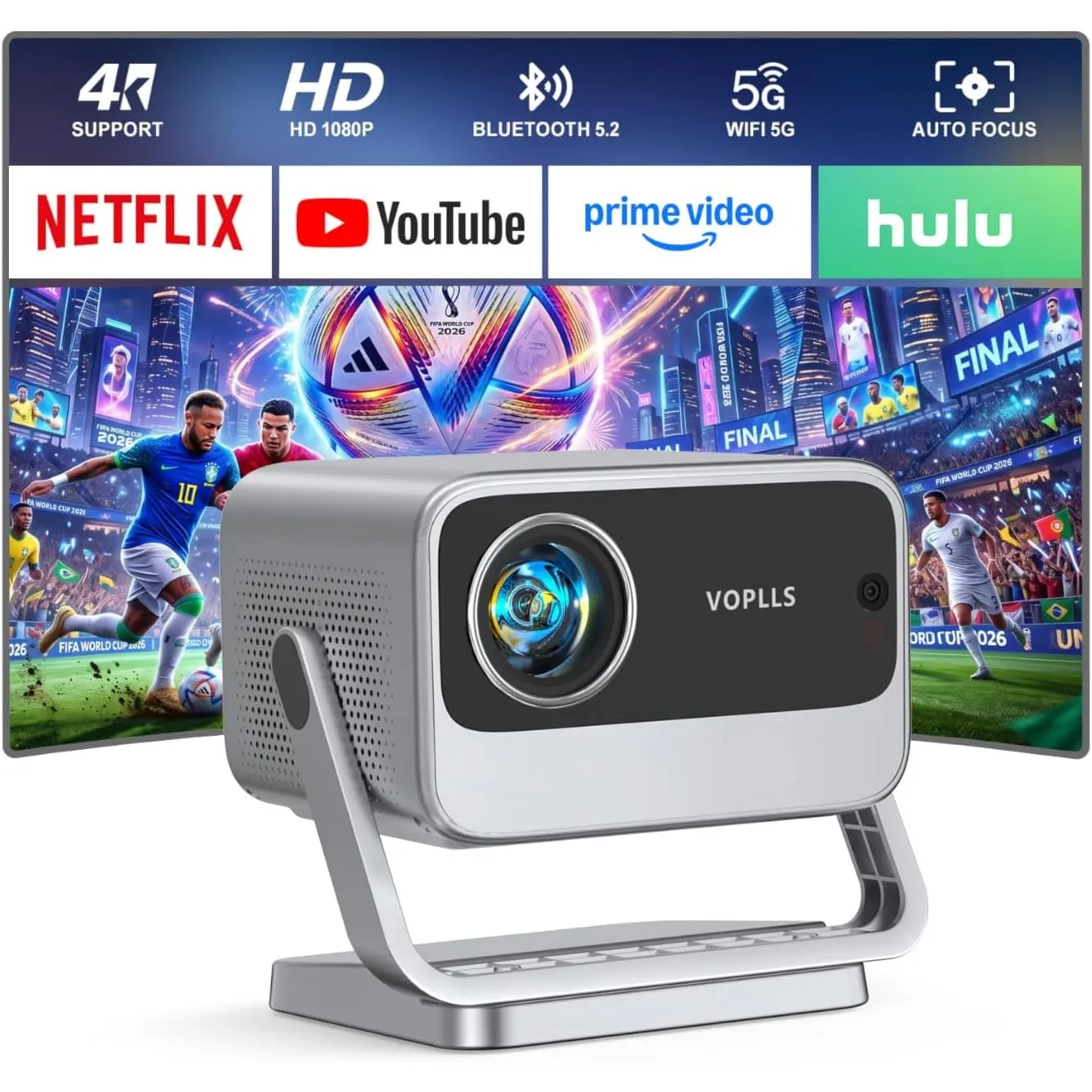 Smart Beamer 4K【Netflix vorinstalliert & Dolby Audio】 VOPLLS 35000L Autofokus & Trapezkorrektur Beamer Heimkino, Full H…