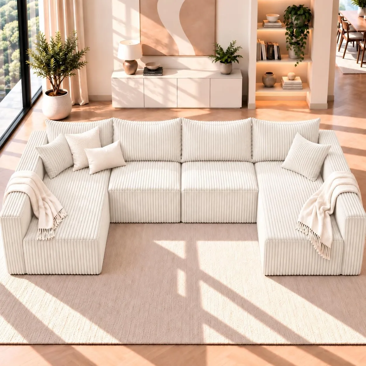 Claiks Modulsofa U-Form 325 cm Beige – Cloud Sofa mit tiefem Sitz