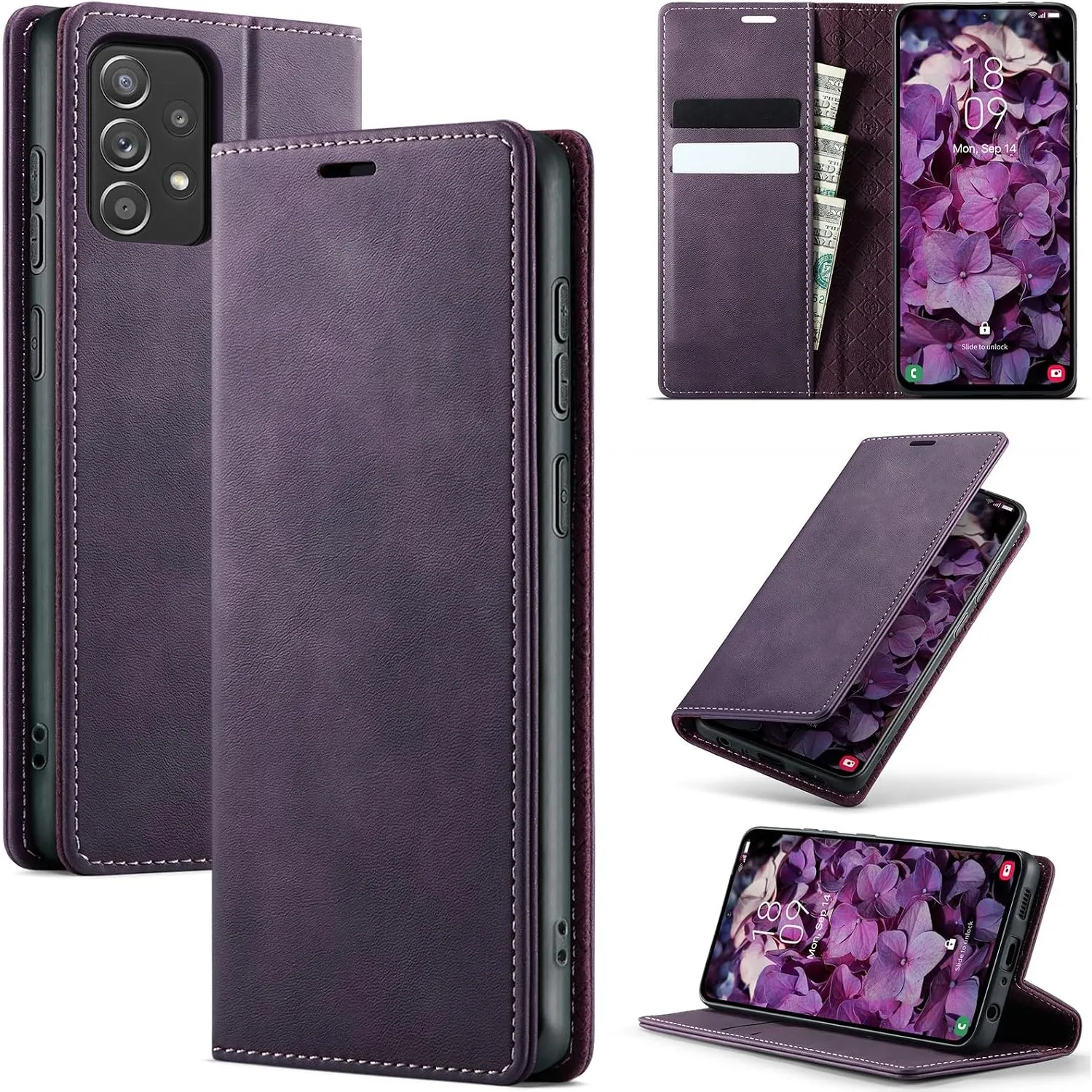 Handyhülle für Samsung Galaxy A52 5G Hülle Premium Lederhülle Flip Case Magnet Tascher Kartenfach Standfunktion Klapphü…