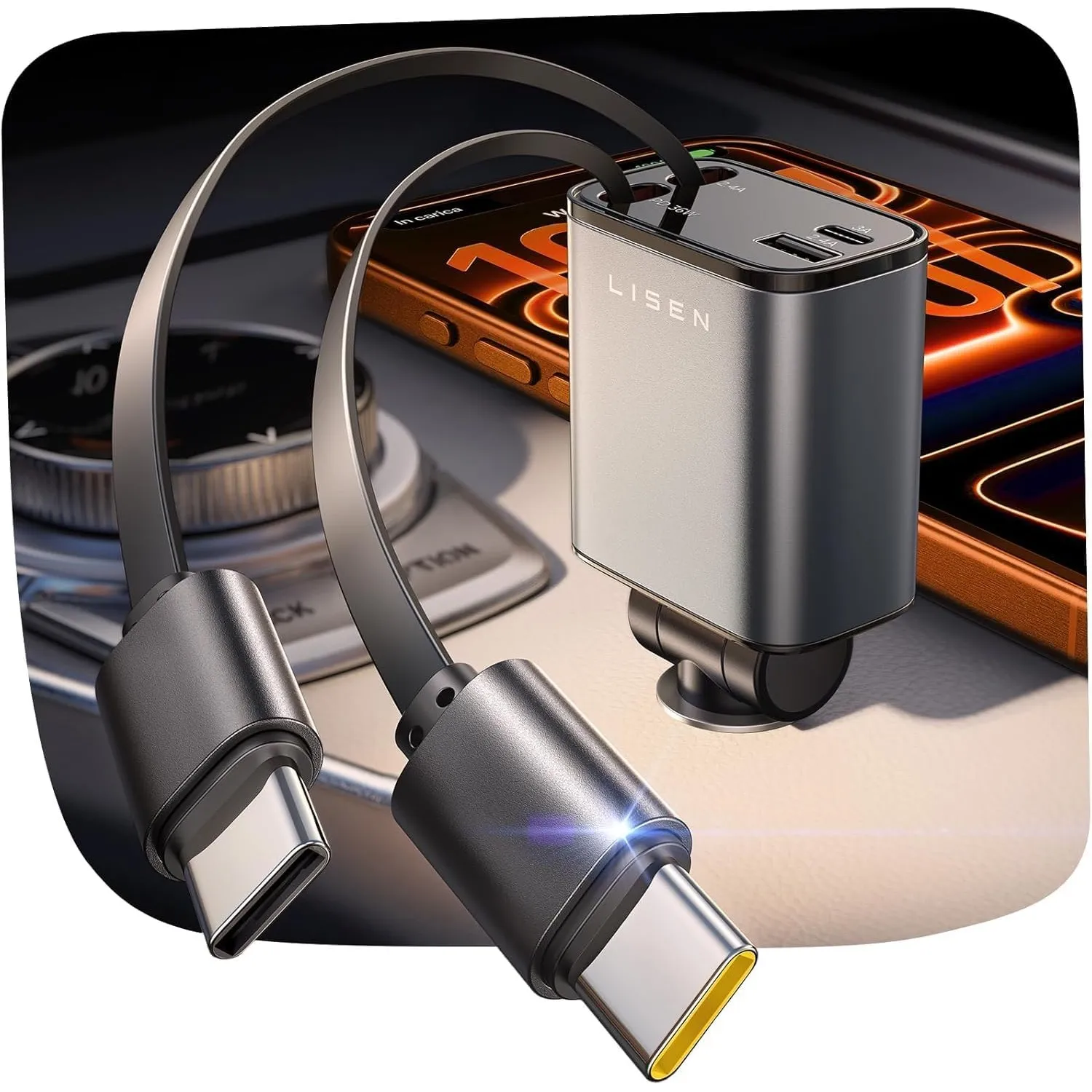 LISEN 87W Zigarettenanzünder 3-USB C Auto Ladegerät Adapter