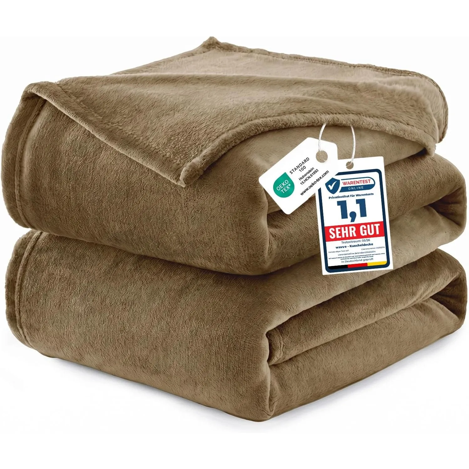 WAVVE Kuscheldecke Flauschig Decke Tagesdecke für Bett, 220x240 Camel