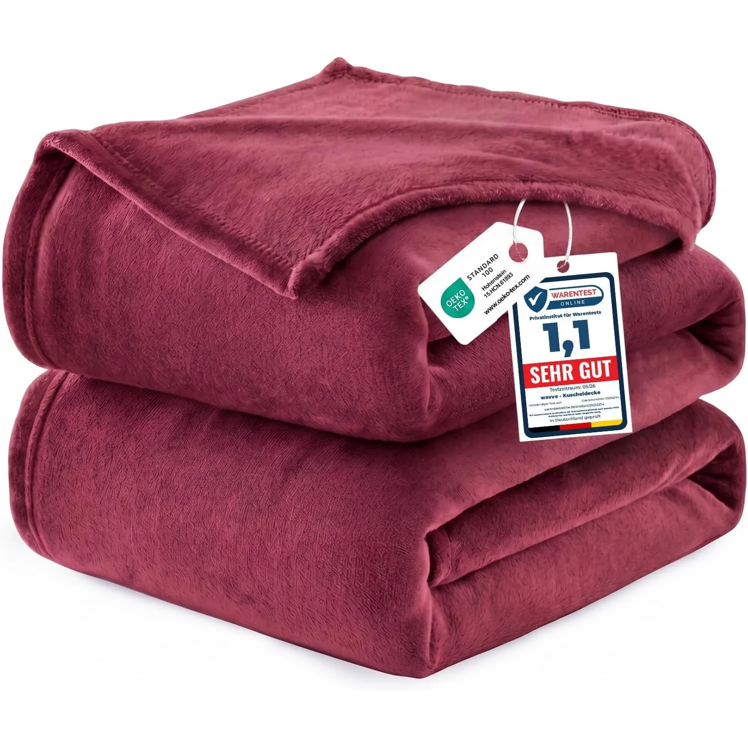 WAVVE Kuscheldecke Flauschig Decke Tagesdecke für Bett, 220x240 Weinrot