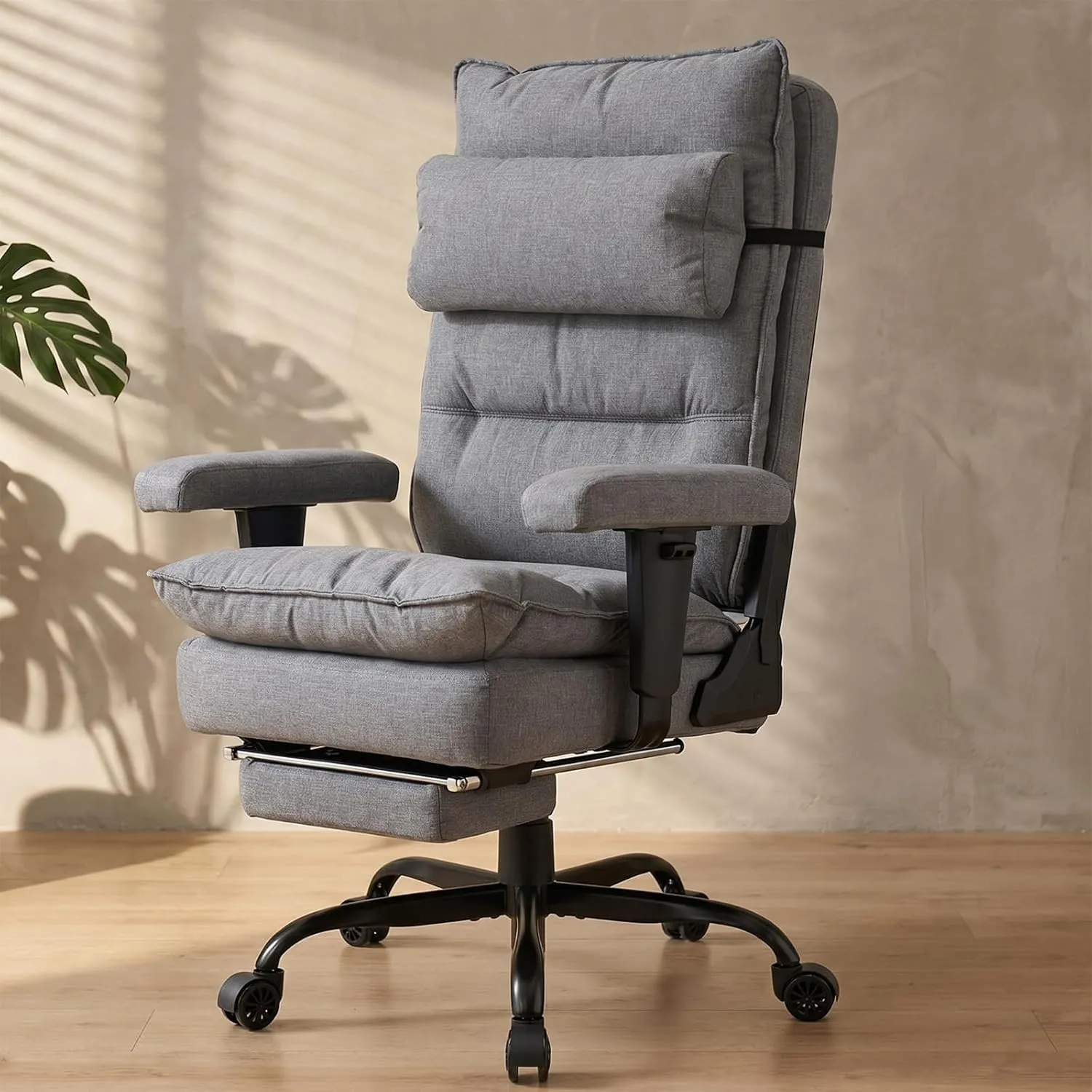 EXCEBET Bürostuhl mit Taschenfederkern, Ergonomischer Chefsessel aus Stoff mit Fußstütze, 155°Verstellbarer Schreibtisc…