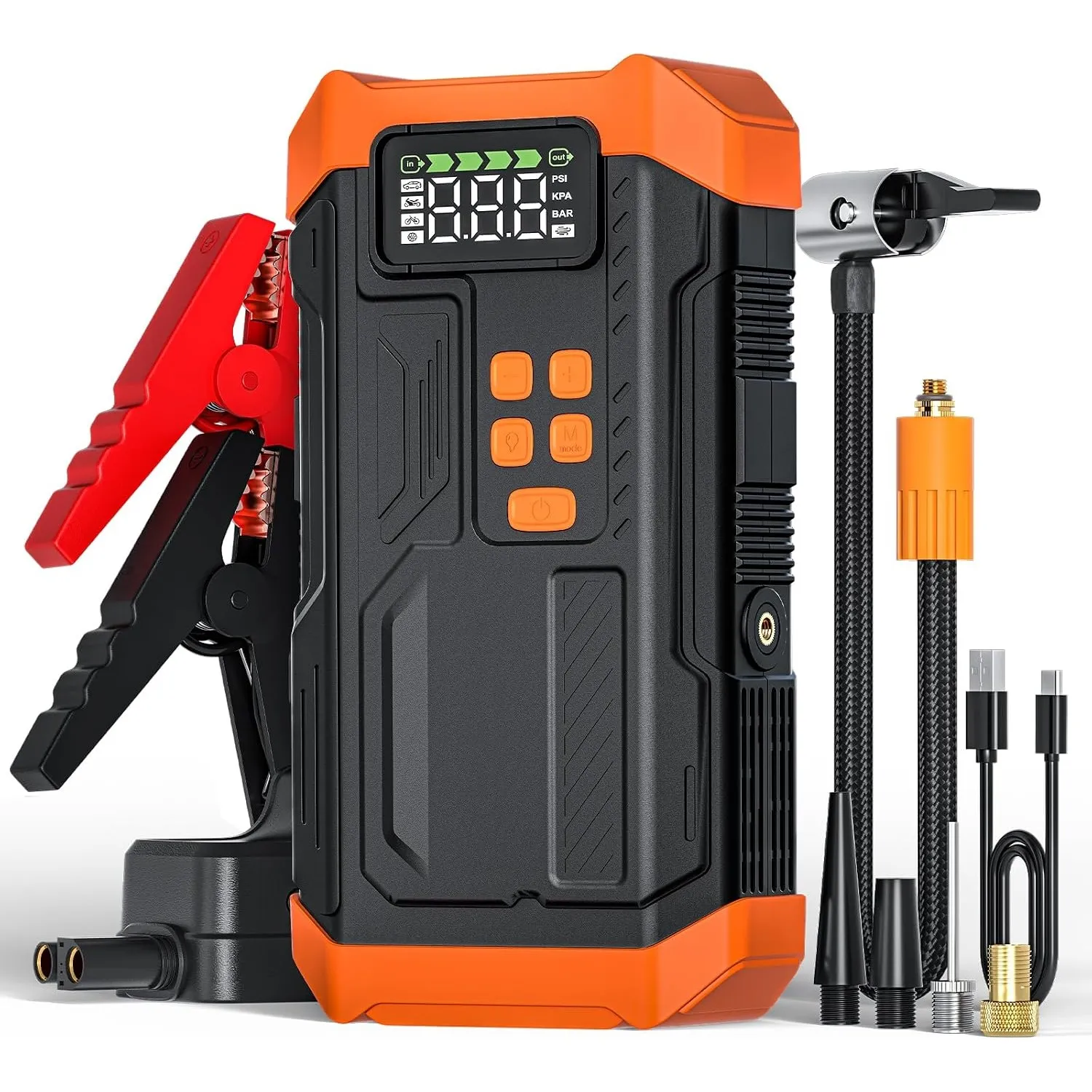 Povasee Starthilfe Powerbank für Pkw mit Kompressor 150PSI, 8000A Starter Powerbank mit Luftpumpe, 12V Jump Starter Bat…