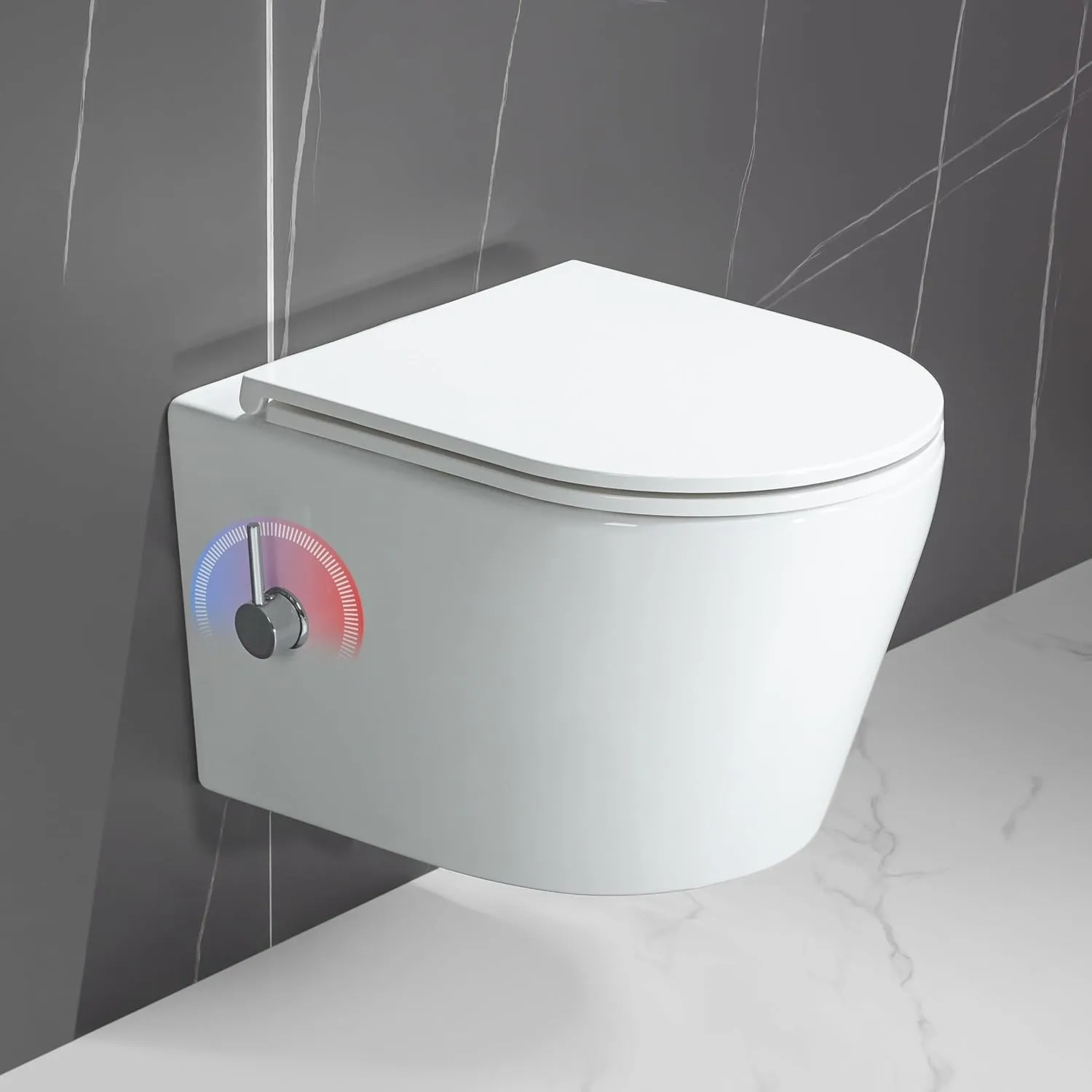 Casta Diva Dusch WC, Wand WC Spülrandlos, Warm-und Kaltwasserarmatur, 360°-Düse, Soft-Close Funktion, Super-Spülung, wa…