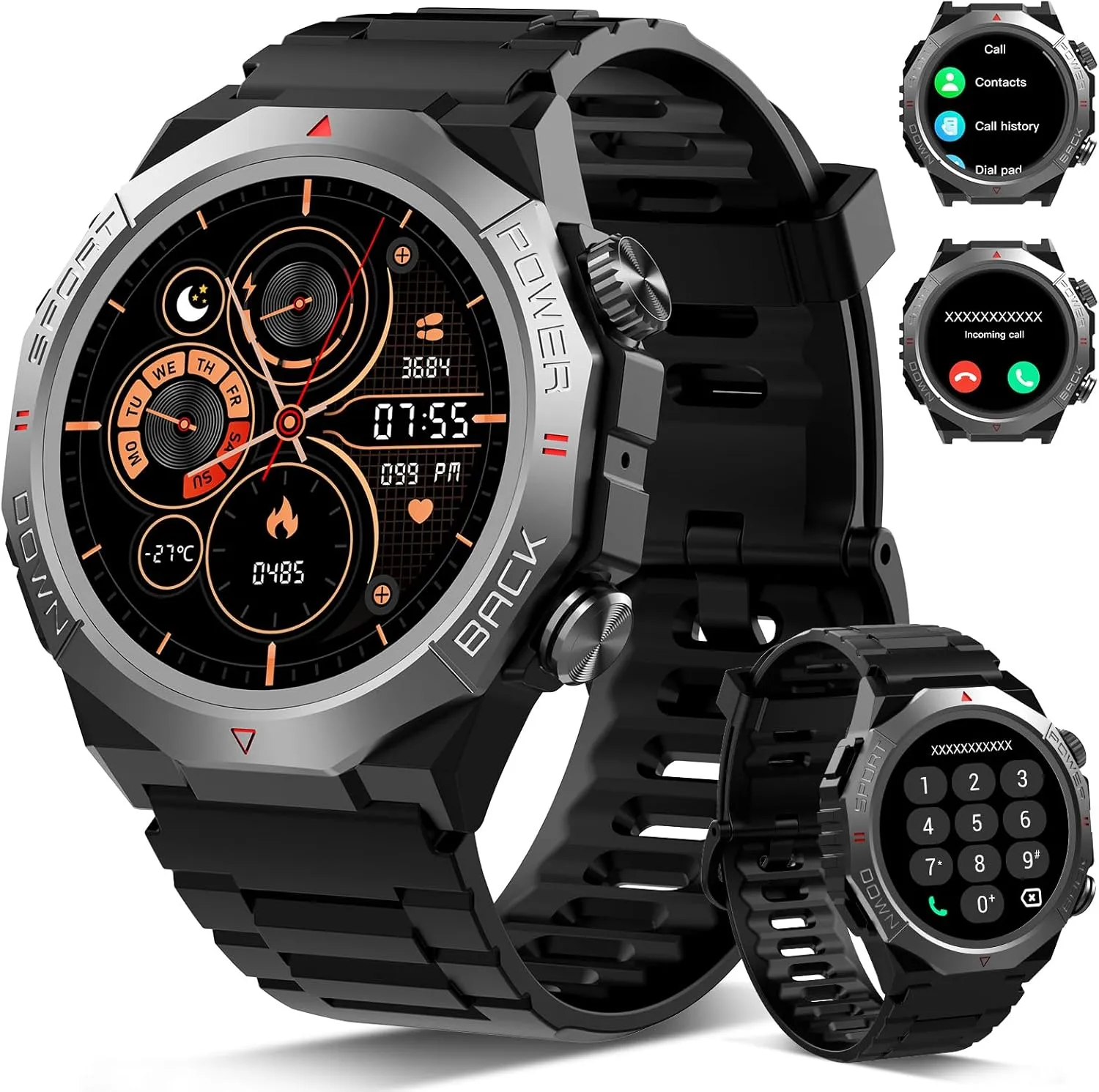 Smartwatch Herren Damen, Smart Watch mitTelefonfunktion 1,39" Touchscreen, Herzfrequenzmonitor Schlafmonitor IP68 Wasse…