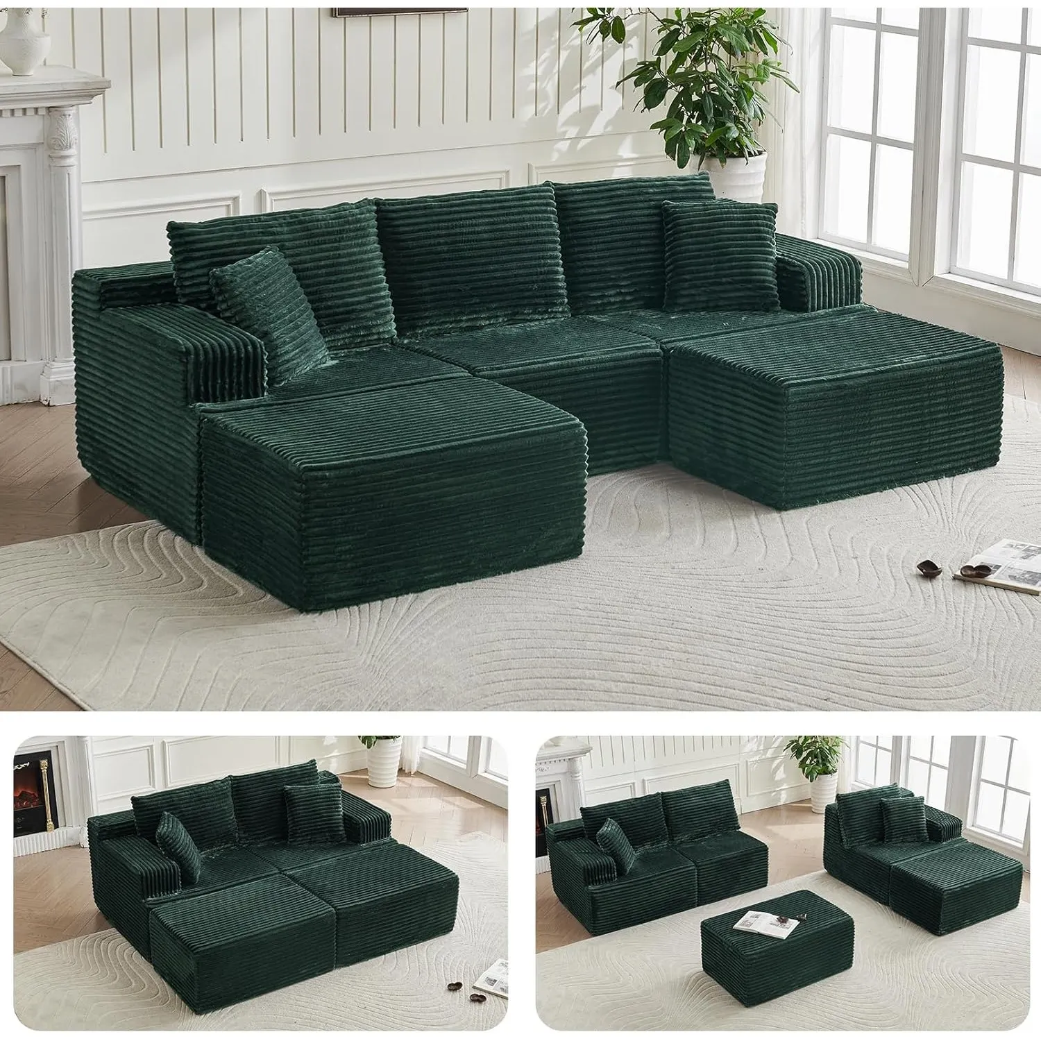 Modulares U-Form Sofa 262cm - Cloud Couch ohne Montage - Boneless Schlafsofa mit High Resilience Schaumstoff - Modernes…
