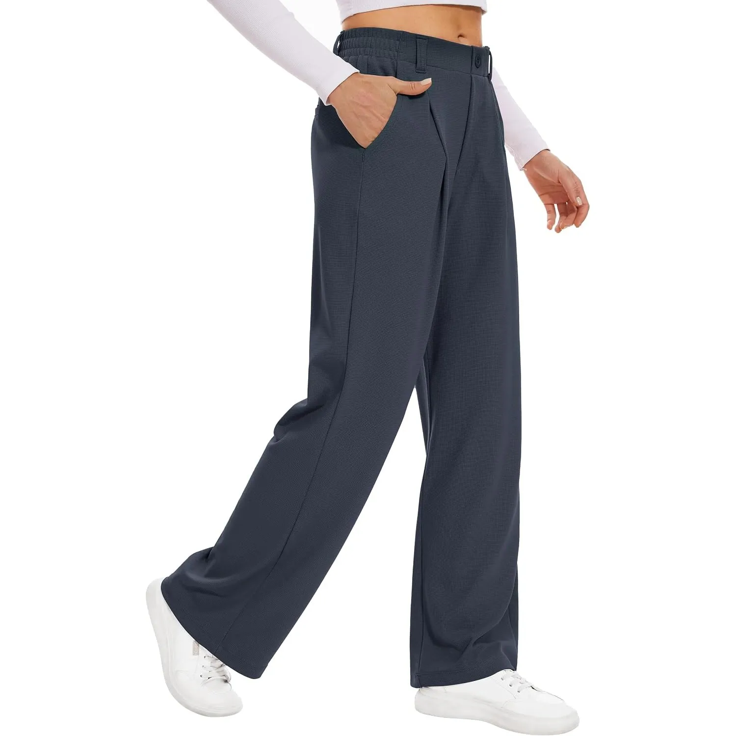 Desol Hosen Damen Waffel Weite Herbst Outfit Damen Stoffhose Palazzo Hose Elegant Anzughose mit Taschen High Waist Hose…