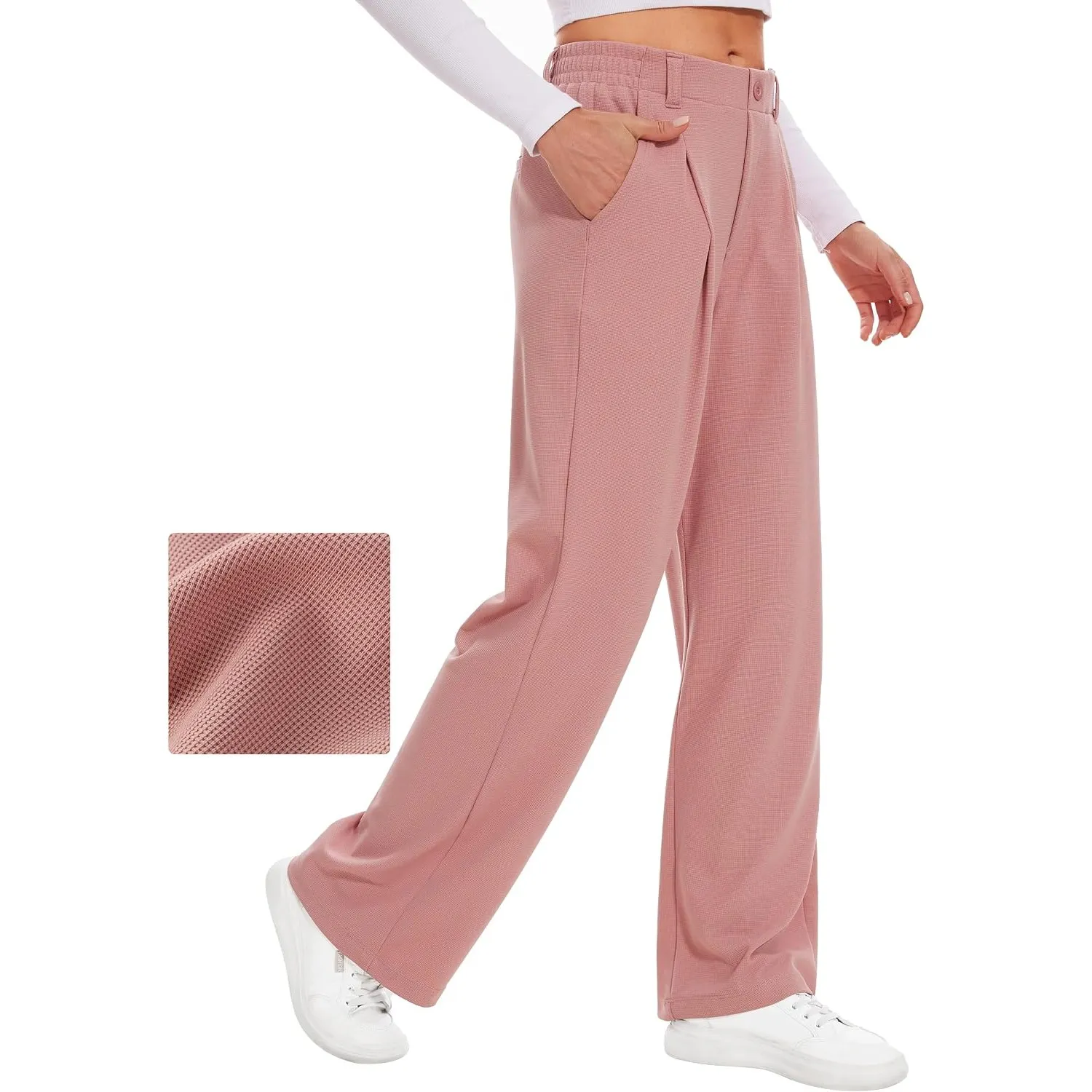 Desol Hosen Damen Waffel Palazzo Hose Elegant Stoffhose Anzughose Damen Weite Sommerhose mit Taschen High Waist Hose Da…