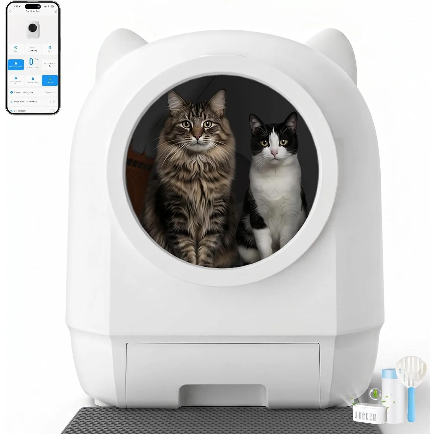 JUMMICO Elektrisches Katzenklo Selbstreinigend, die Selbstreinigende Katzentoilette XXL mit 90L Fassungsvermögen, Doppe…