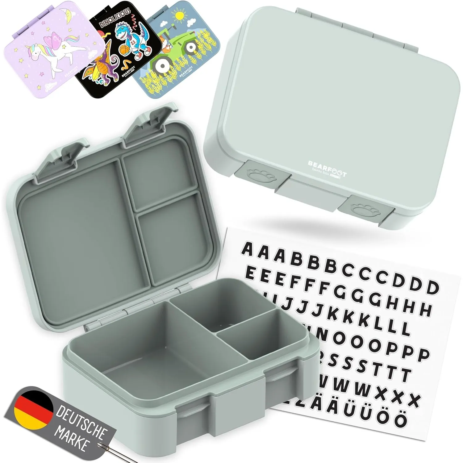BEARFOOT Bento Box COMPACT Kinder Brotdose (Grün, 650 ml)