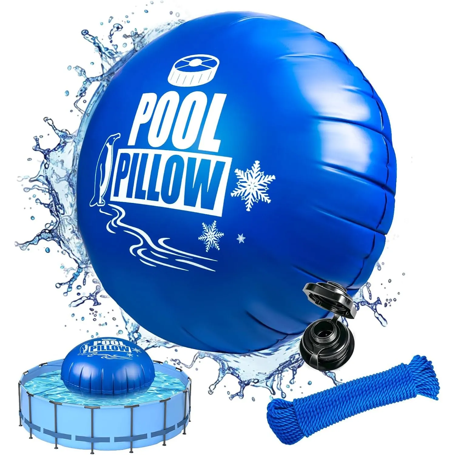 Poolkissen Winter Ø4m XXXL Luftkissen für Pool, mit Doppelnaht, 20m Seil, aufblasbares Überwinterungskissen für Poolabd…