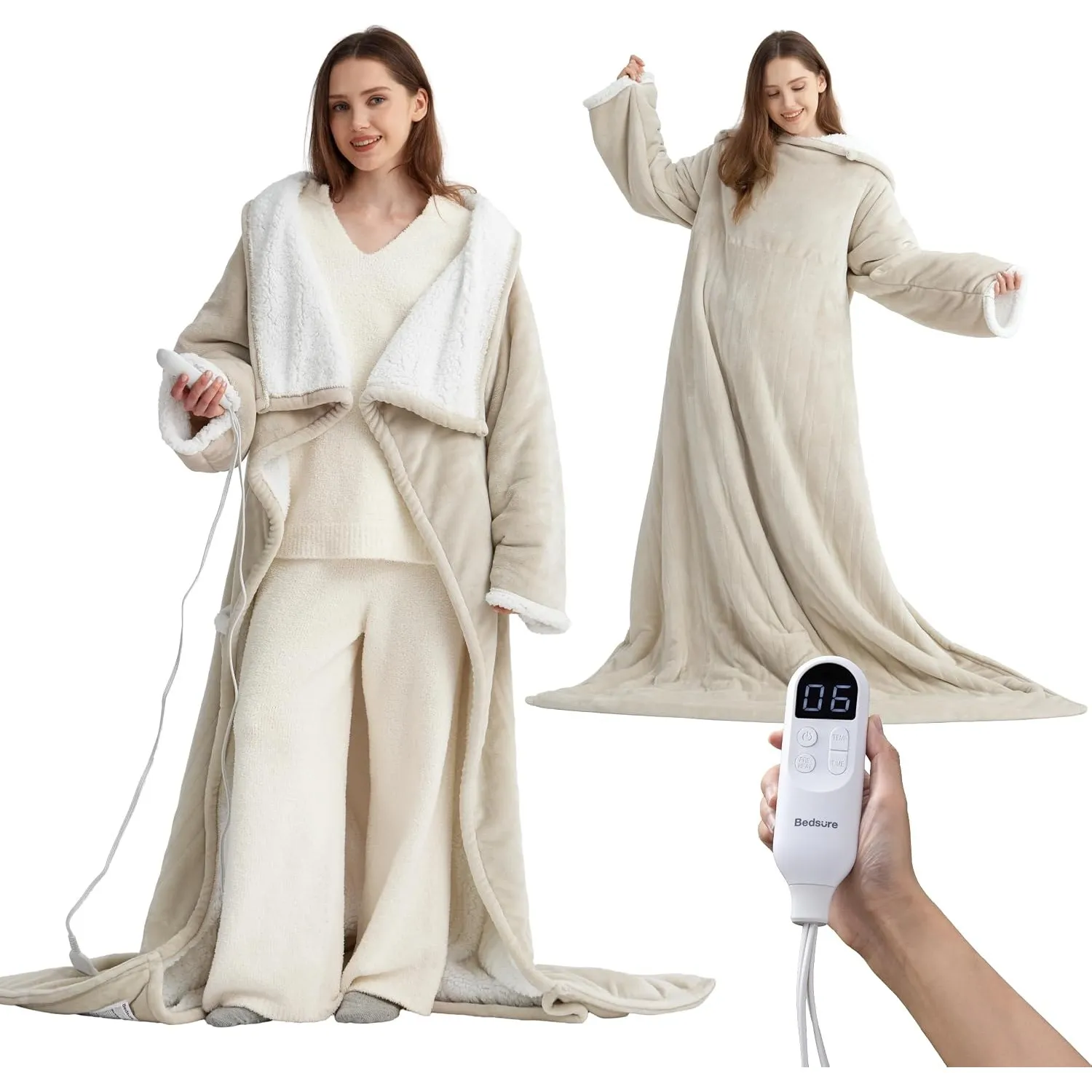 BEDSURE Heizdecke mit Ärmeln Kuscheldecke, Beige - 127x180 cm