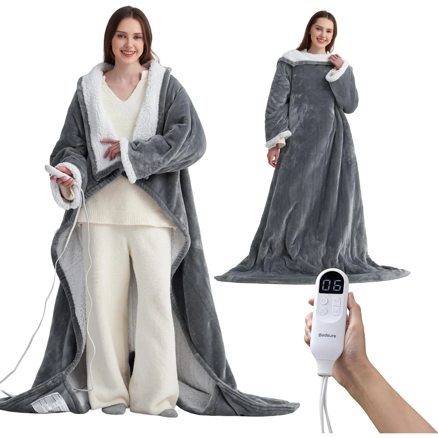 BEDSURE Heizdecke mit Ärmeln Kuscheldecke, Grau - 127x180 cm