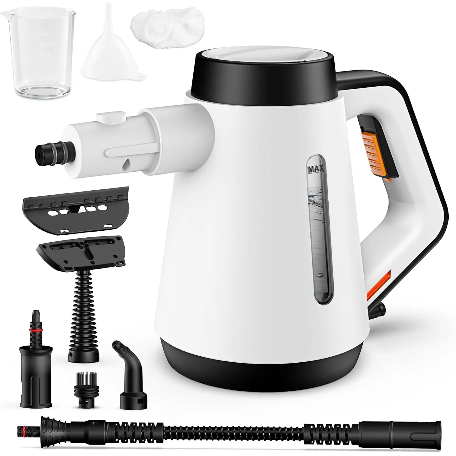 Fippesax Handheld Dampfreiniger, 400ml Druck Mehrzweck-Dampfreiniger mit 9-teiligem Zubehör (Weiß)