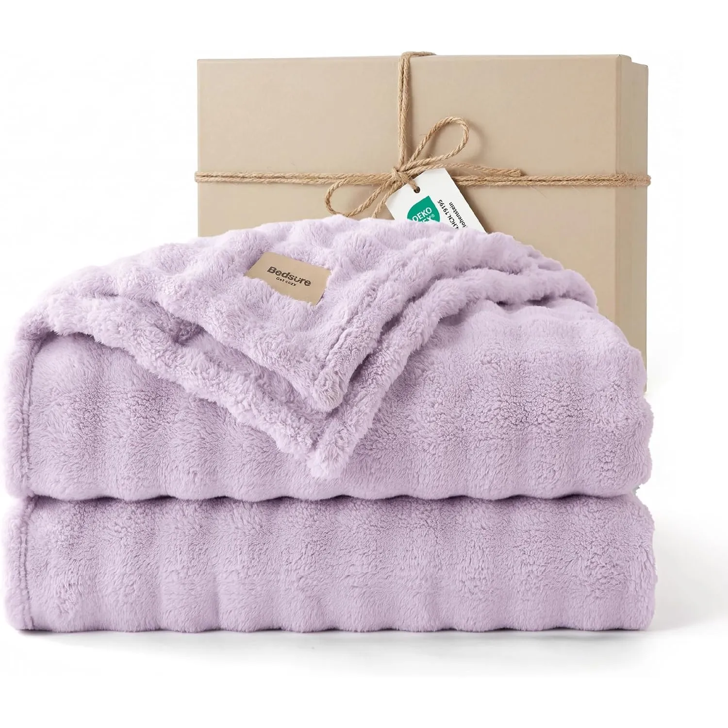 BEDSURE Kuscheldecke Flauschig Bubble Decke - Hellviolett, 220x240 cm