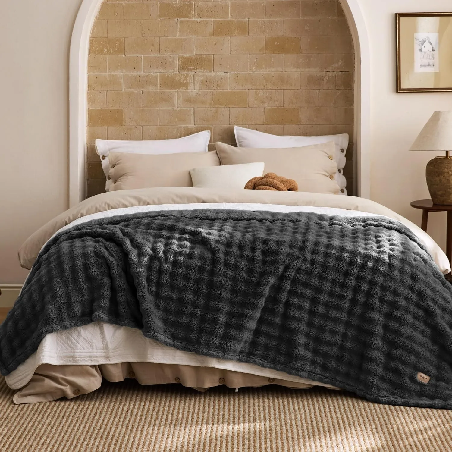 BEDSURE Kuscheldecke Flauschig Bubble Decke - Dunkelgrau, 220x240 cm