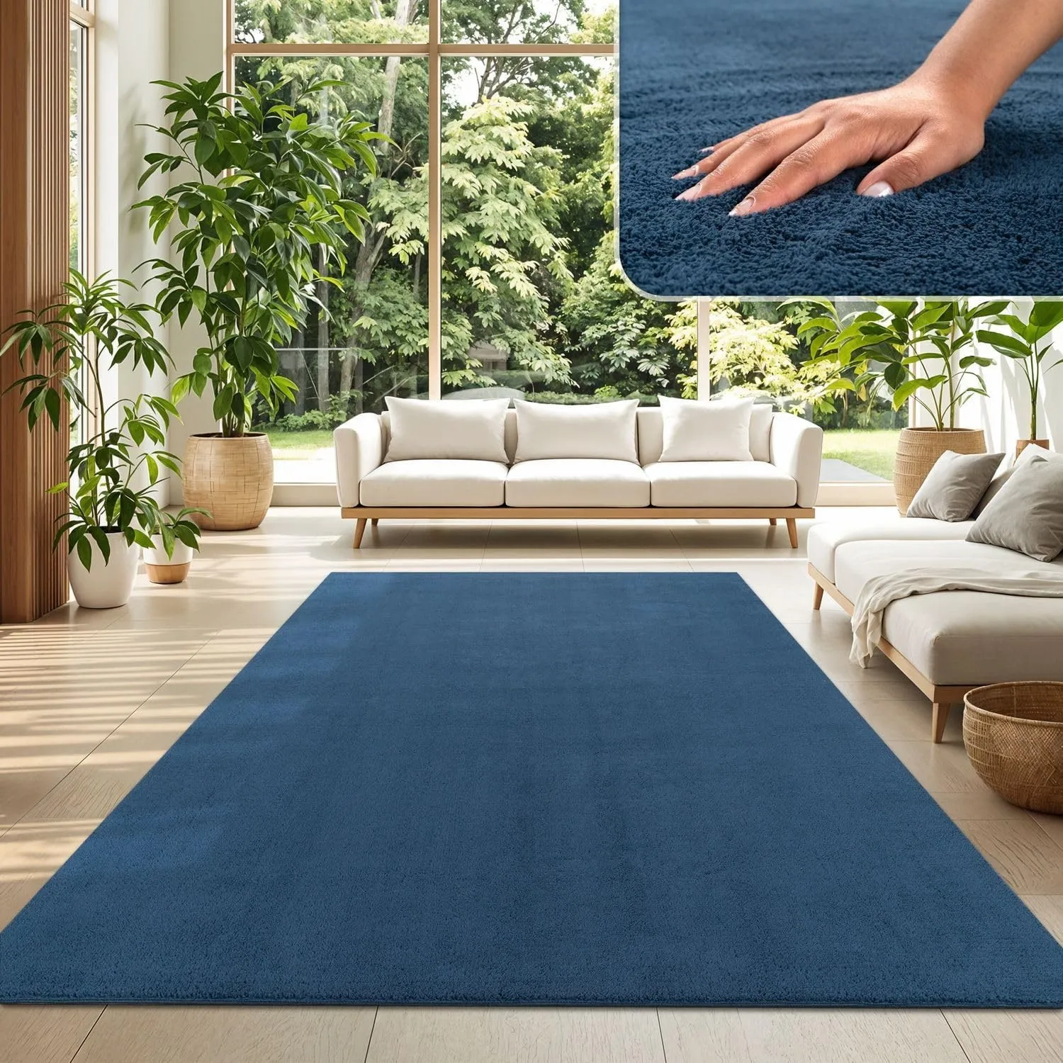 TT Home Teppich Wohnzimmer Blau 120x160 cm, Waschbar & Kurzflor