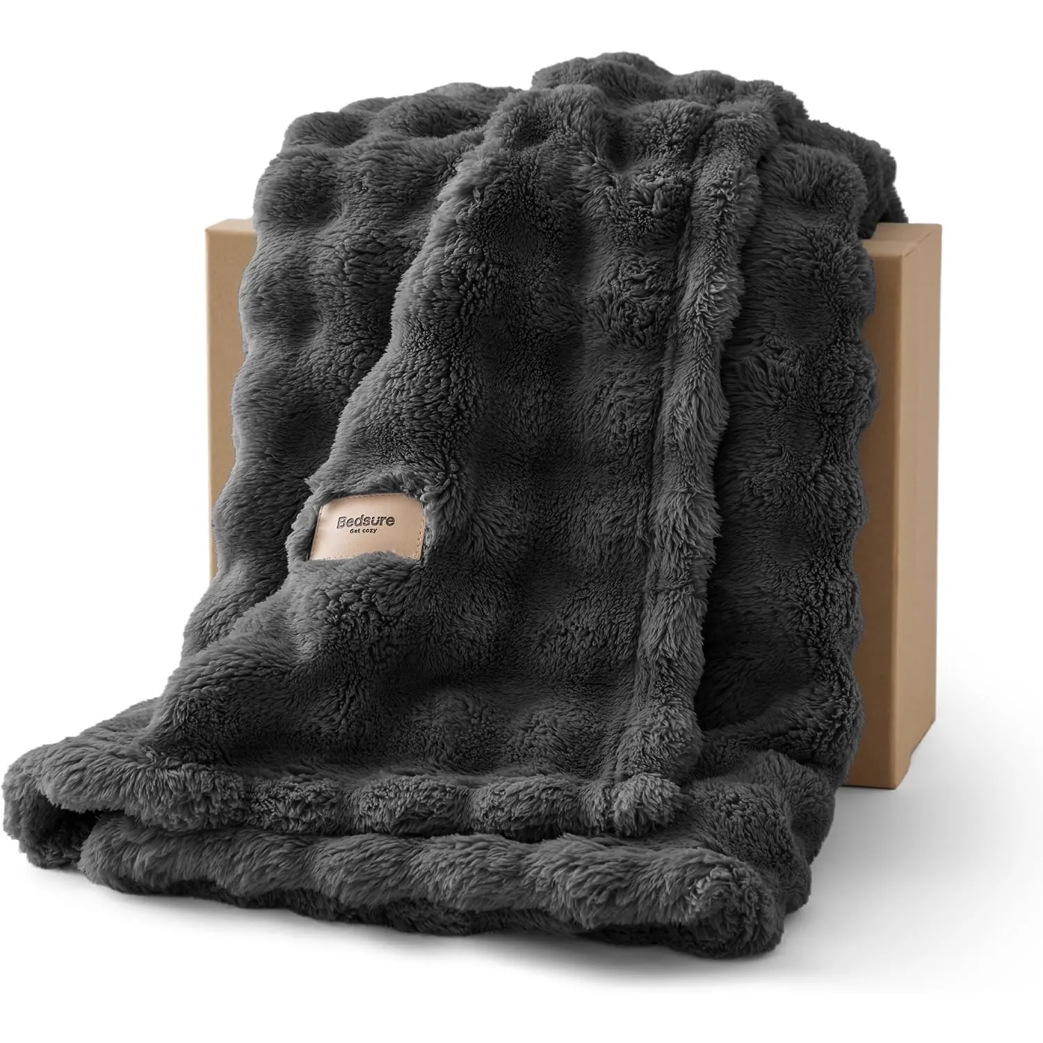 BEDSURE Kuscheldecke Flauschig Bubble Decke - Dunkelgrau, 150x200 cm