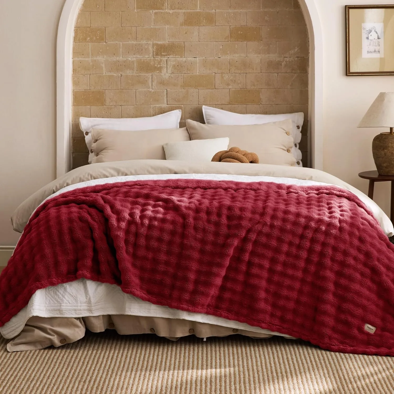 BEDSURE Kuscheldecke Flauschig Bubble Decke - Rot, 220x240 cm