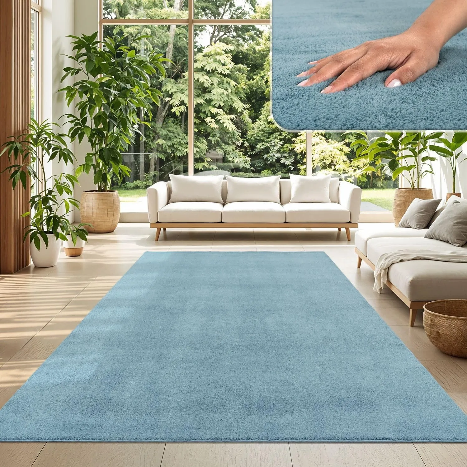 TT Home Teppich Wohnzimmer Türkis 120x160 cm, Waschbar & Kurzflor
