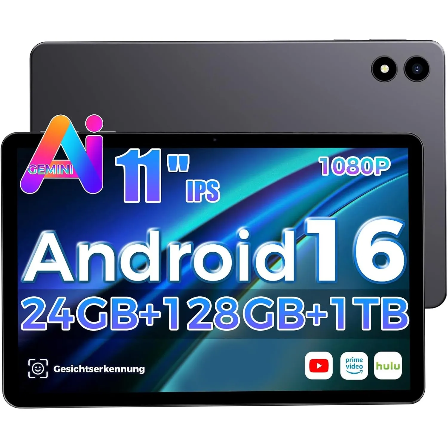 Tablet 11 Zoll mit Schutzhülle, 24GB+128GB, Android 16, Gemini AI, 7000mAh