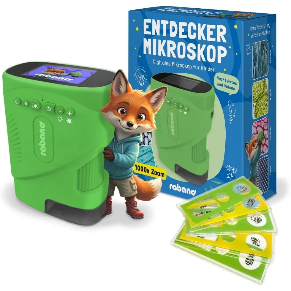 Rabano Tragbares Kinder Mikroskop, 1000x Zoom und HD-Bildschirm, Digitales Mikroskop Kinder für Experimente, Garten & Z…
