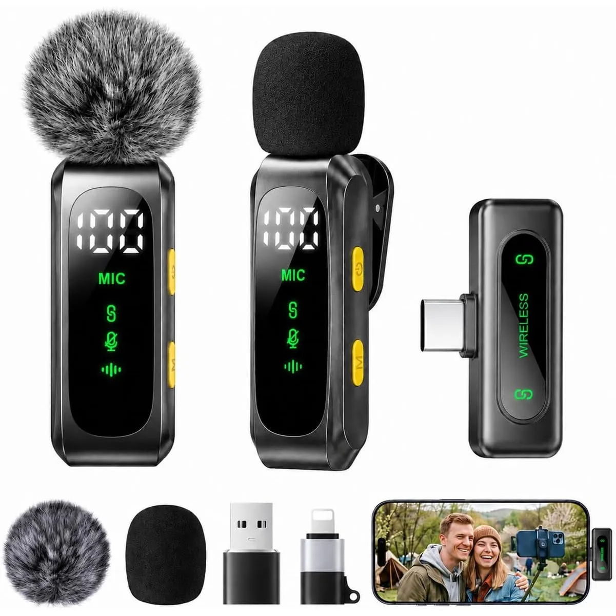 Handy-Mikrofon Mini für iPhone Android und PC - Plug & Play Mini Mikrofon mit Windschutz, Lavalier Mikrofon Wireless mi…