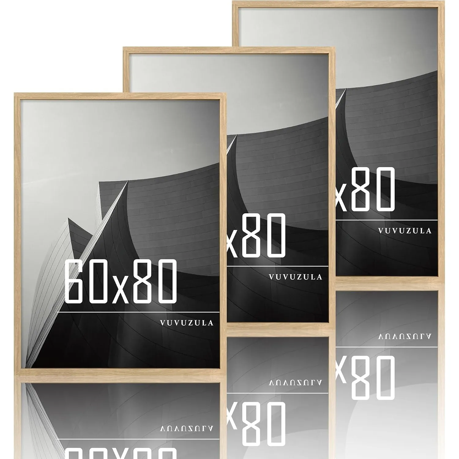 VUVUZULA Bilderrahmen 60x80cm Holz Fotorahmen Holzrahmen MDF Rahmen 60x80cm Eiche Natur 3er Set