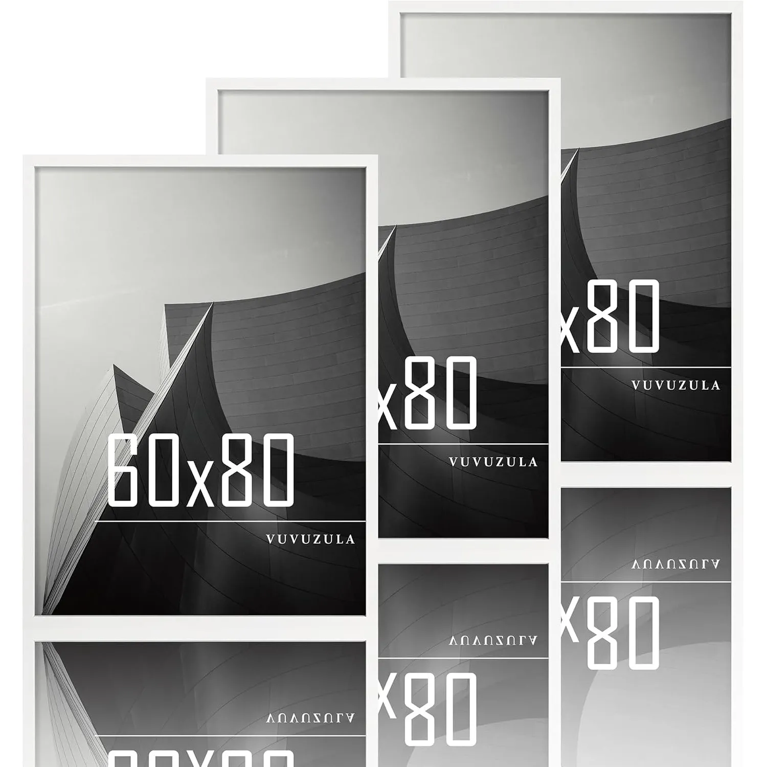 VUVUZULA Bilderrahmen 60x80cm Weiß Holz Fotorahmen Holzrahmen MDF Rahmen 60x80cm 3er Set