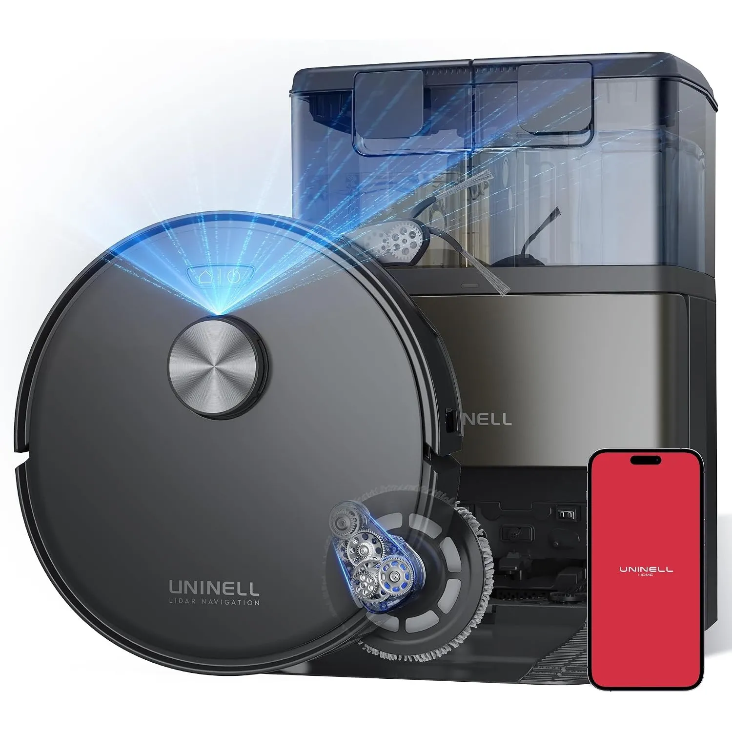 uninell Staubsauger Roboter mit Wischfunktion 20000Pa mit Absaugstation
