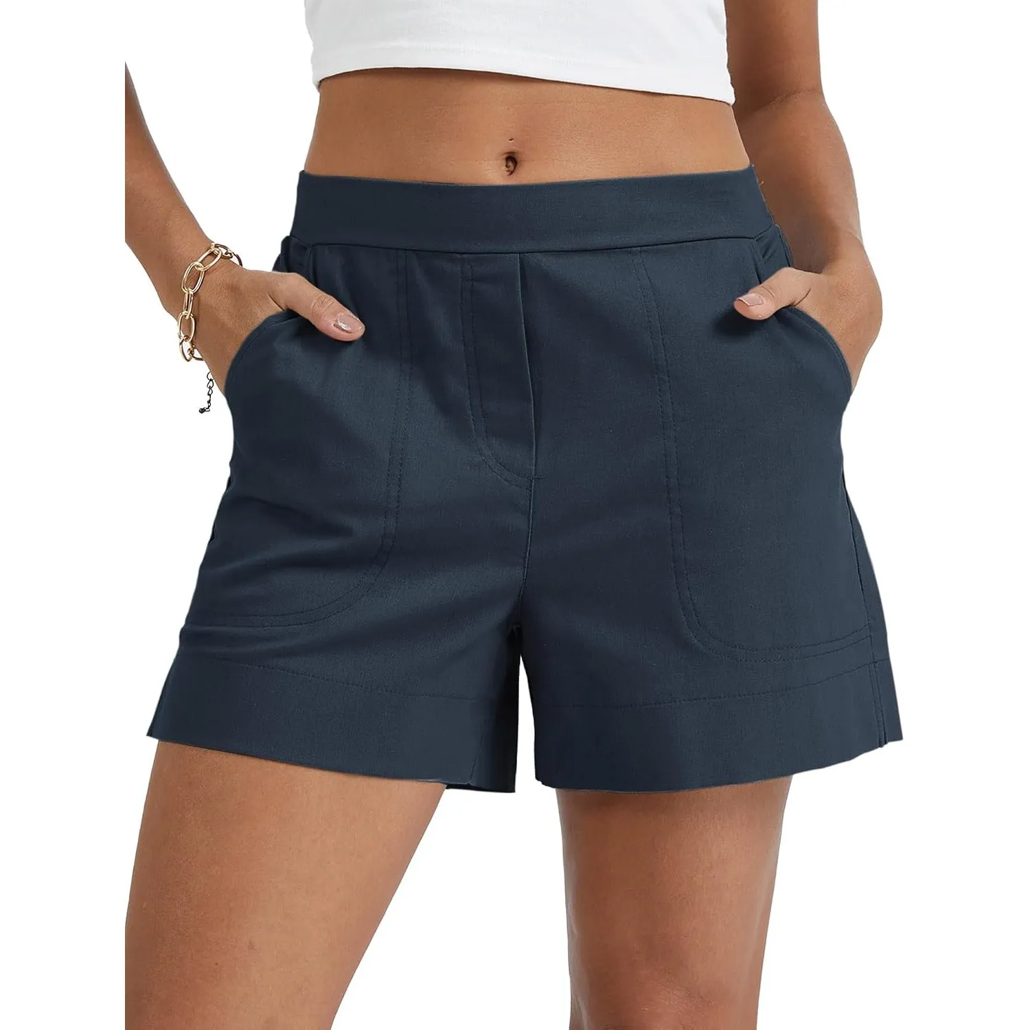 Rapbin Shorts Damen Sommer Kurze Hose Leinen mit Taschen Elastischem Bund | Atmungsaktives Leinen für Sommerkomfort,Tie…