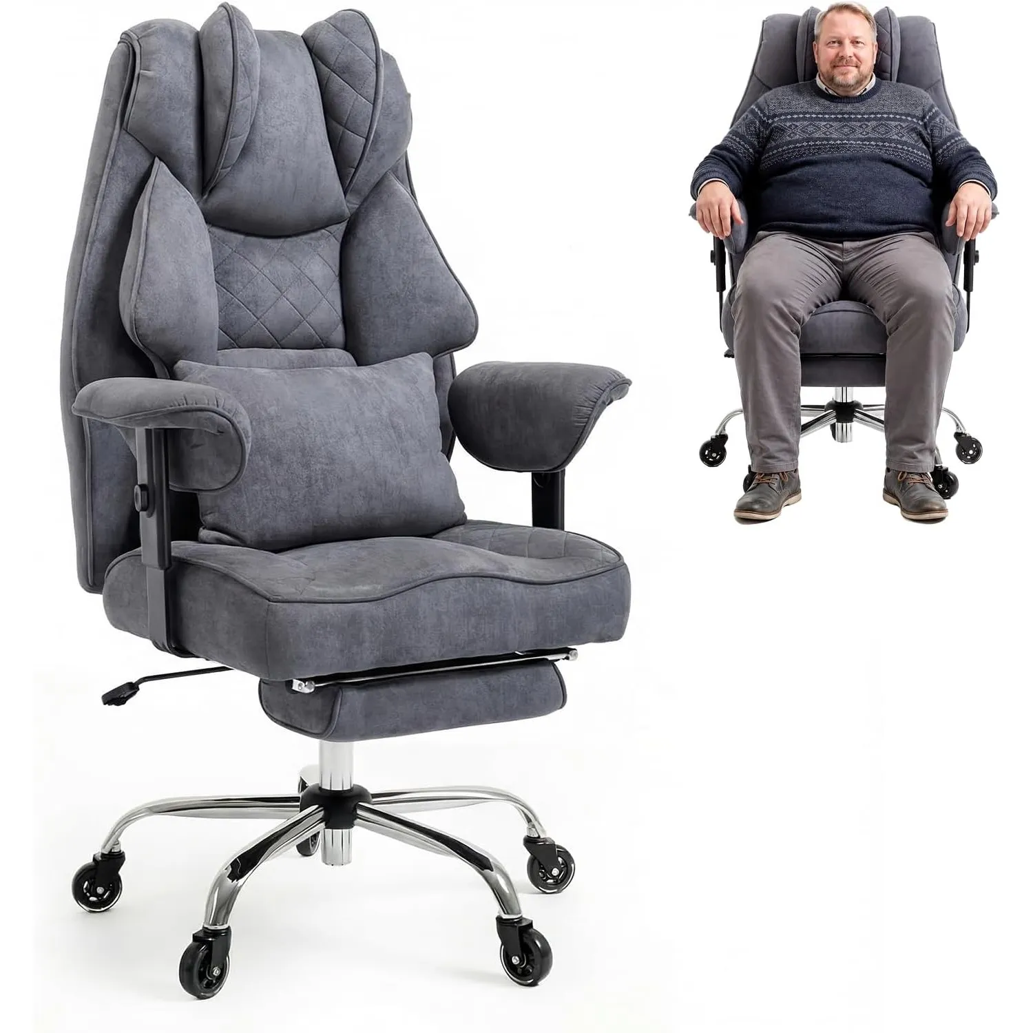 Ergonomischer Bürostuhl 200kg, XXL Chefsessel Fußstütze Homeoffice
