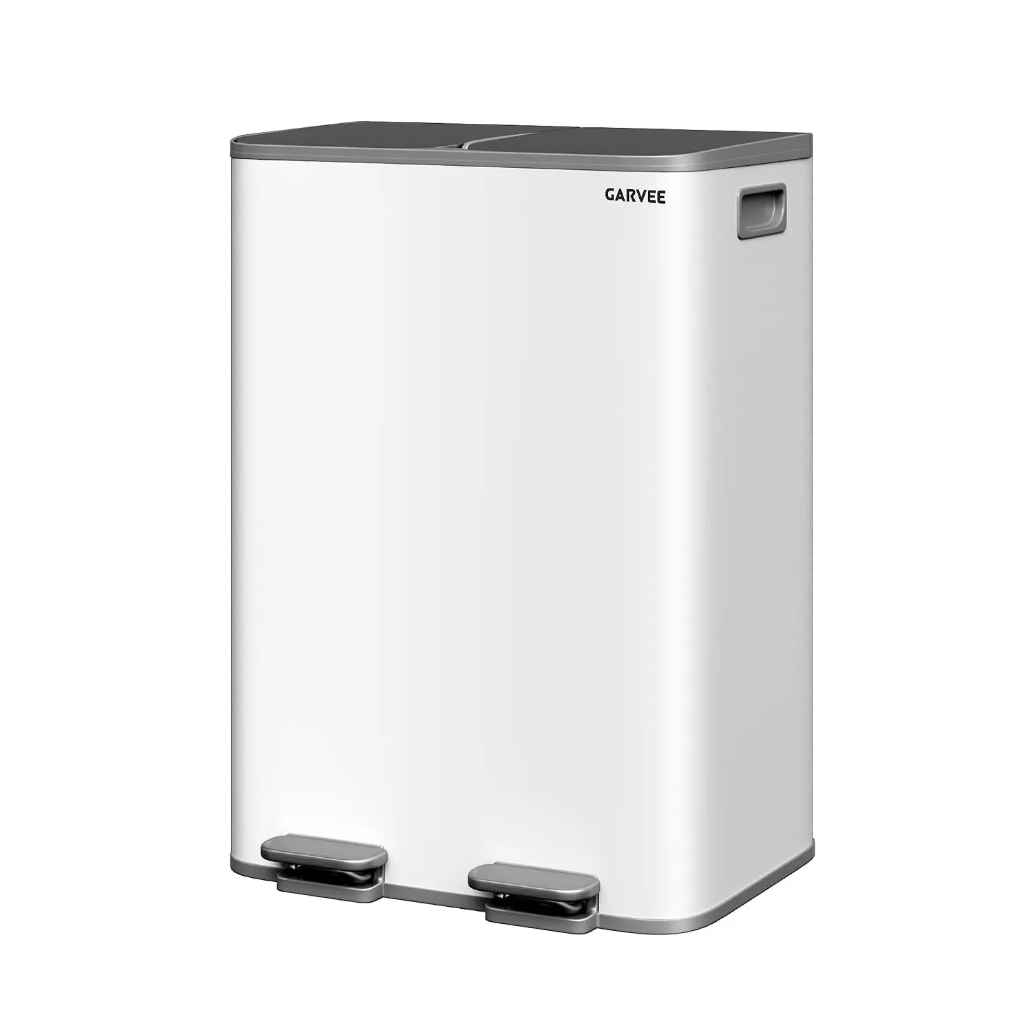 GarveeHome Mülleimer Küche, 2 x 30 L, Mülltrennsystem 2 Fächer, Metall-Tretmülleimer mit Seitlichem Griff, Soft-Close-D…