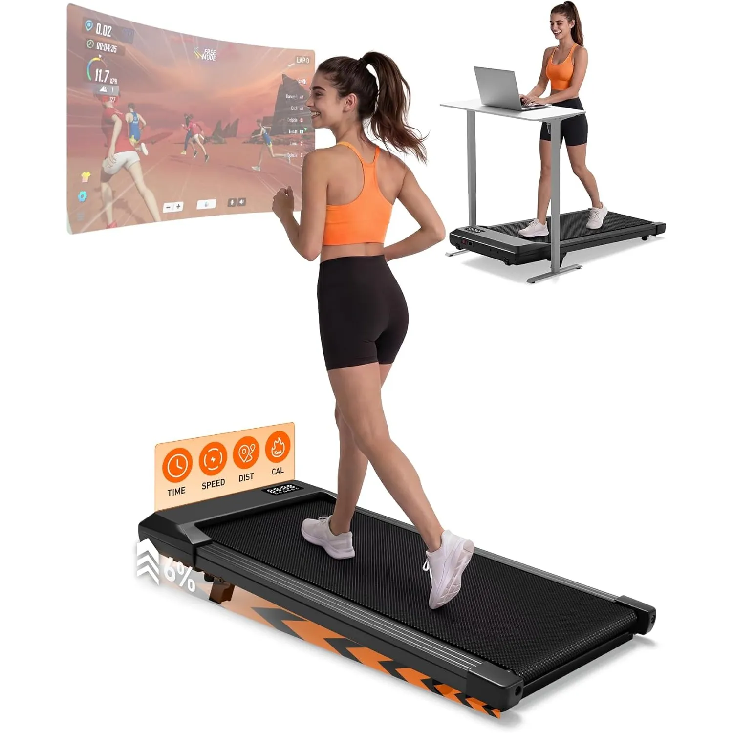 MJWW Raceable Walking Pad mit 6%-9% Steigung, 2.5/3.0 HP Klappbares Laufband für Zuhause & Büro mit APP-Steuerung, Leis…