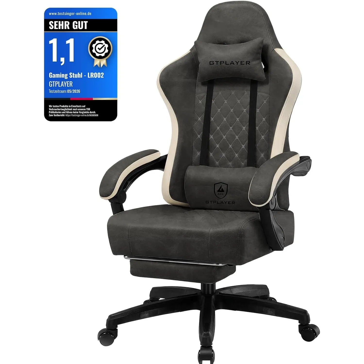 GTPLAYER Gaming Stuhl Ergonomischer Gaming Sessel Schreibtischstuhl Kunstleder, Federsitzkissen, Verbindungsarmlehnen u…