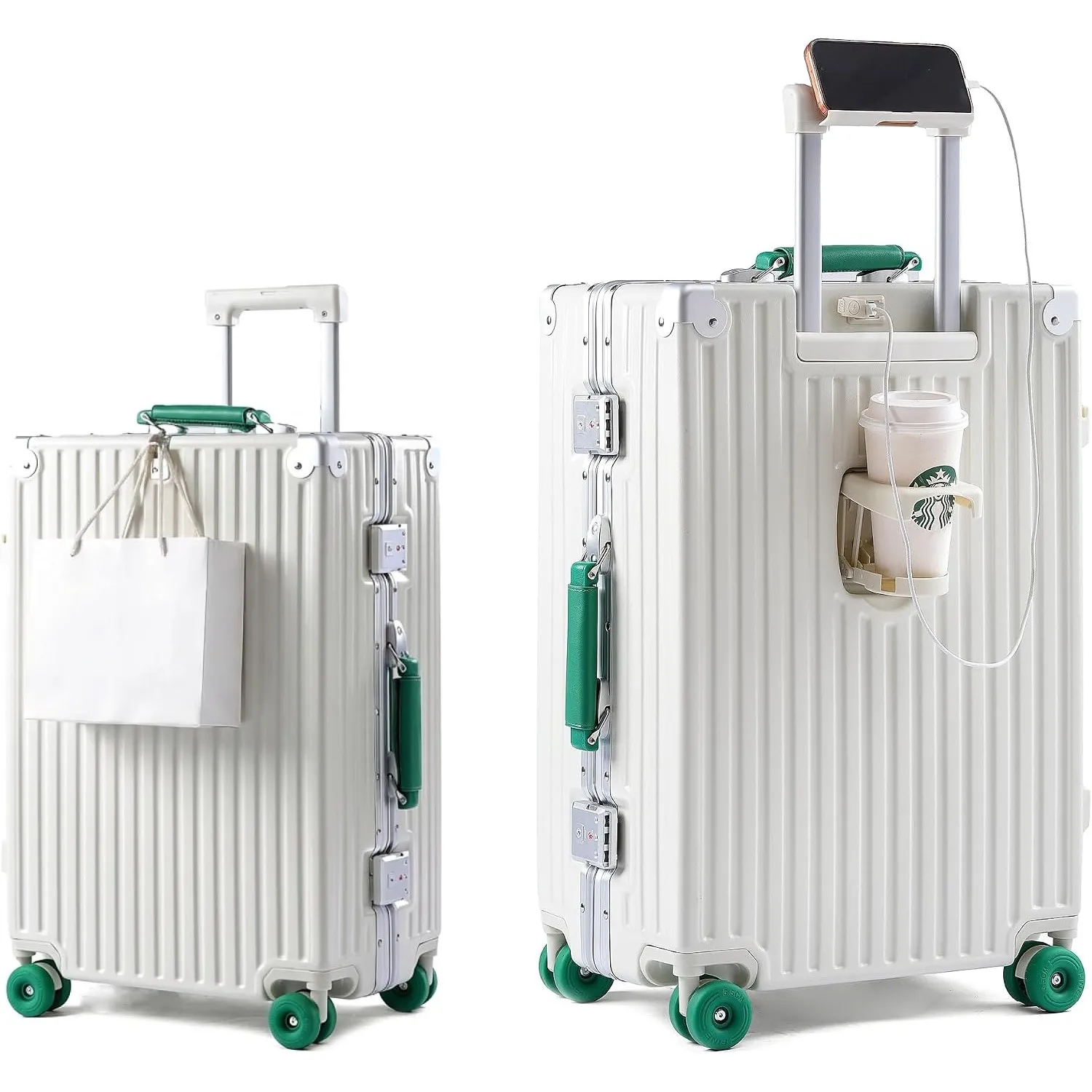 Blex Koffer Groß XXL 75cm, USB & Becherhalter, Alu-Rahmen, Cremeweiß
