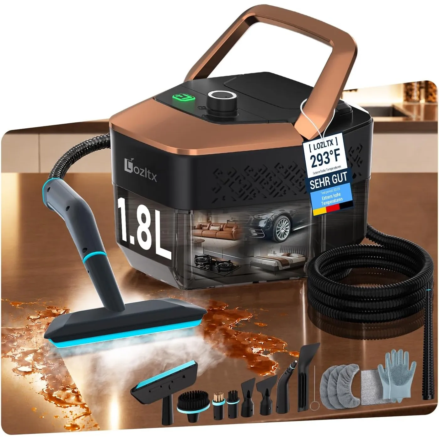 16-IN-1 Dampfreiniger Handgerät【2500 W Motor – 9S-Schnellaufheizung】