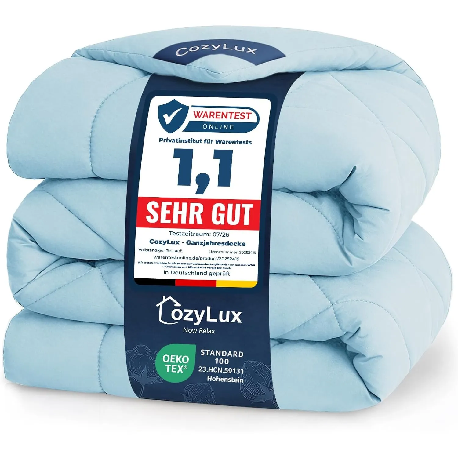 CozyLux Bettdecke 200x200cm Hellblau für 4 Jahreszeiten