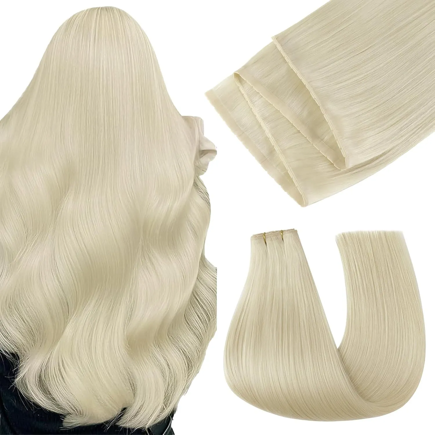 Easyouth Butterfly Extensions Tressen Echthaar Blond Butterfly Weft Echthaar Extensions Platinblond PU OVO Weft Haarver…