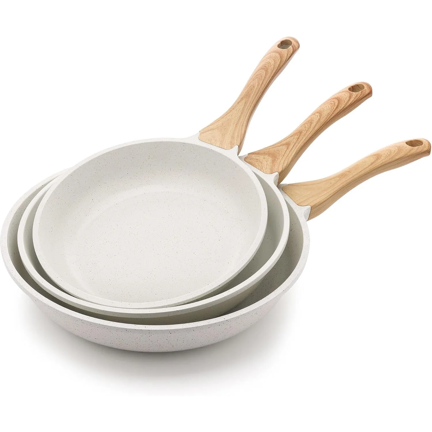 SENSARTE 20cm+24cm+28cm Antihaft Bratpfanne Skillet 3 Teiliges, Weiß Keramik Beschichtung Omelette Pfanne, Gesunde Stei…